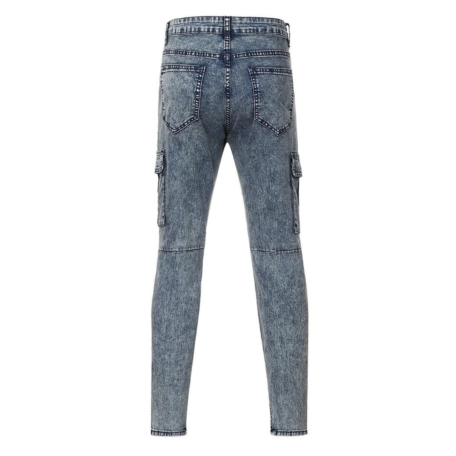 Jeans Strappati Uomo, Pantaloni Di Jeans Da Uomo Jeans Skinny Strappati Elasticizzati Slim Comodi Pantaloni In Denim Invecchiato Con Fori Distrutti Jeans Estivi Jeans Moto Stile Hip-Hop Streetwear Y2k