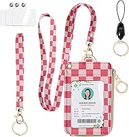 Vista 8 de bolimoss Soporte para tarjeta de identificación con cordón para el cuello, cartera de piel sintética, cordón rosa con soporte para identificación