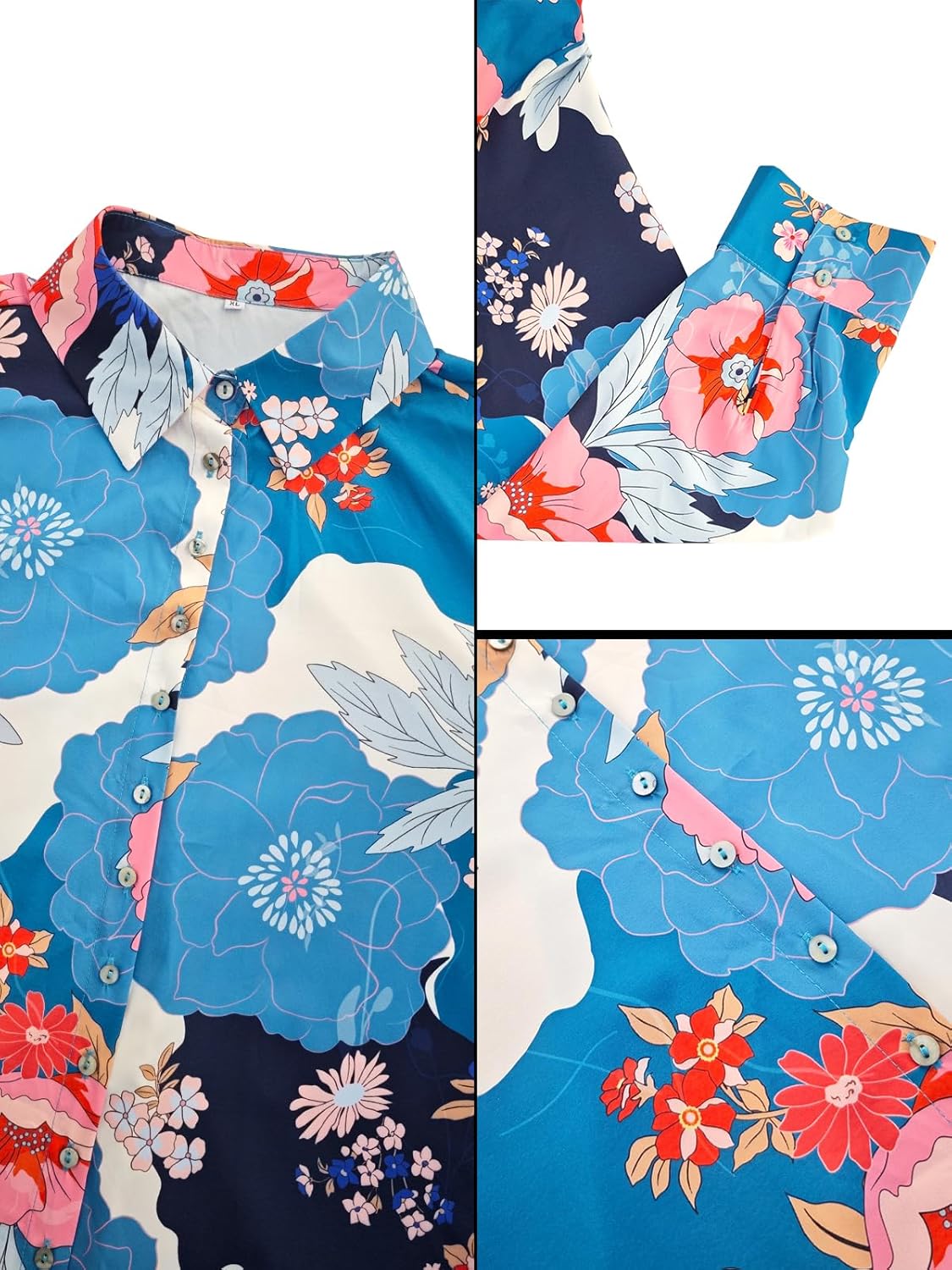 Women Casual Boho Tops Floral Print Blouses Lightweight Long Sleeve and Shell Button Down Shirt Summer Beach Top - Image 6