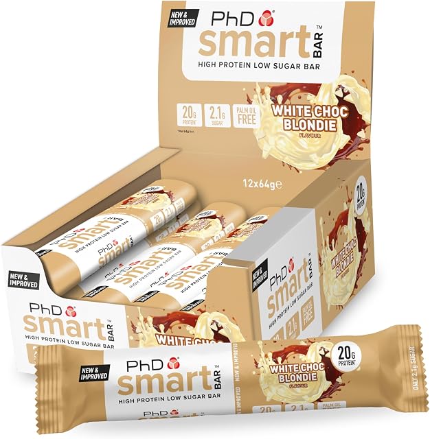 PhD Nutrition Barre de plantes intelligentes basse calorie, barres de légumes à faible teneur en sucre / collations de protéine, 20g de protéines végétales, 64g Barre(12 Comte, Chœur blanc Blondie)