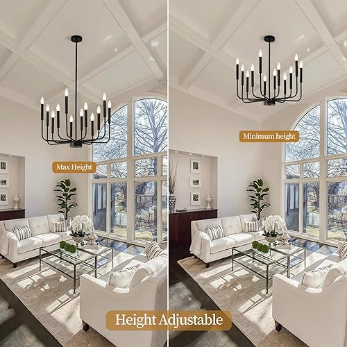 Miniatura 3 de Moderno candelabro negro para comedor, 12 luces, estilo granja, industrial, altura ajustable, candelabros de metal, lámpara de isla, para sala de