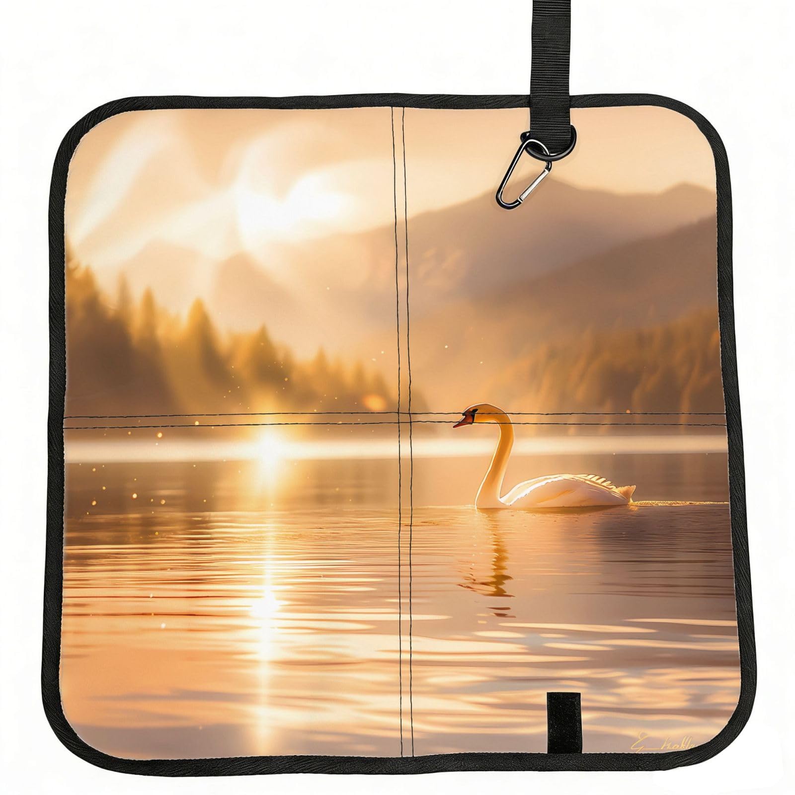 WZYCWB Swan in the Lake Foldable Seating Cushion with Carabiner - Stadium Mat for Camping, Hiking and Outdoor Activities