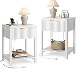 Lulive Ensemble de stands de nuit 2, Table de chevet avec borne de recharge, Table de lit moderne en bois avec tiroir de rangement pour chambre à coucher, Économisez Space (Ensemble de 2, Noix de table)