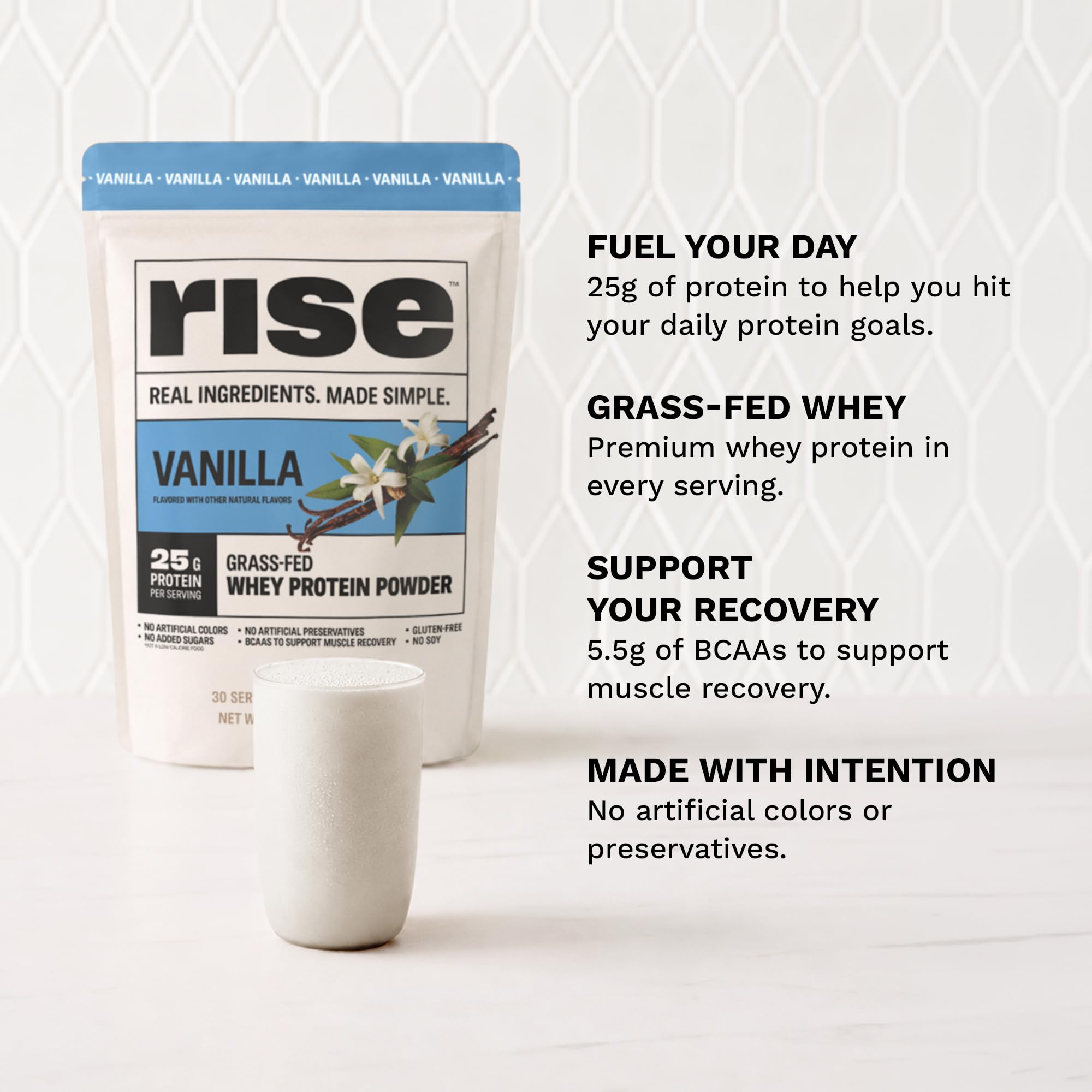 Rise Grass-Fed Whey Protein Powder - Vanilla | 25g Protein No Artificial Flavors, Colors, or Preservatives - Sugar Free, Gluten-Free, Soy Free (2.5 lbs) — Amazon image 4