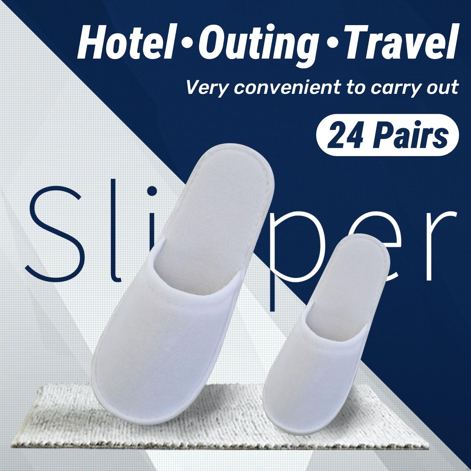 Tokaneit 24 Paar Einweg-Hausschuhe, Gästehausschuhe, Spa Hausschuhe, Frottierslipper, Spa Hotelslipper für Zuhause, Party, Reisen, Kommerzielle Nutzung, Universalgröße (Weiß)