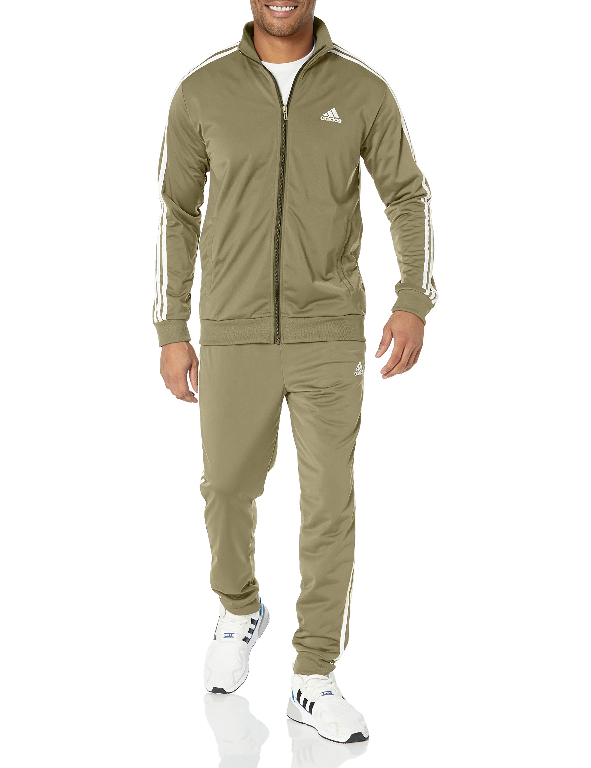 Photo 1 of adidas Mens Sportswear Basic 3-stripes Tricot Track Suit X-Large Olive Strata