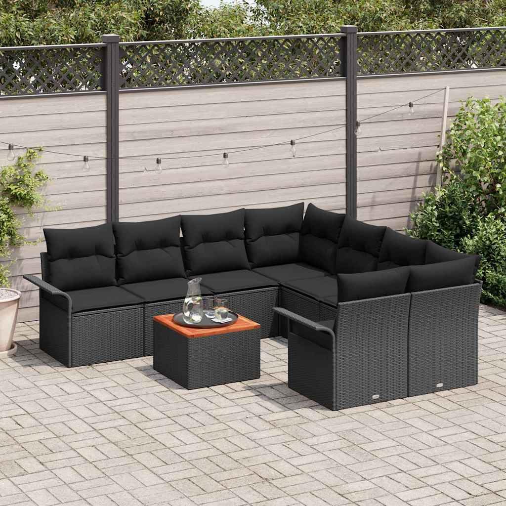 Juego de 9 sofás modulares de ratán sintético para jardín, color negro, crema, con cojín y práctico espacio de almacenamiento, juego de 9 sofás de ratán sintético