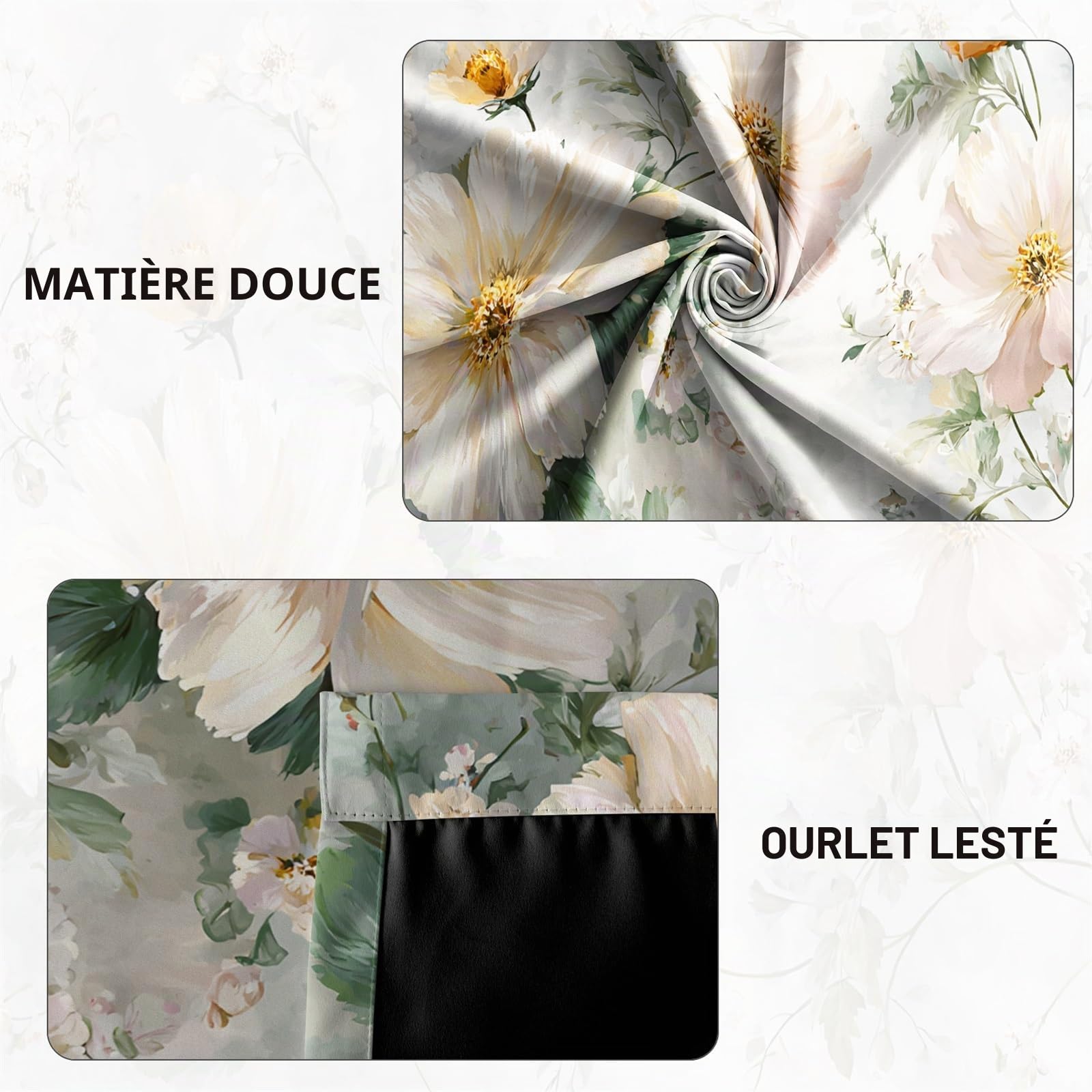 Rideaux occultants à Fleurs Jaunes 117 x 138 cm Chambre et Salon, Style Moderne et élégant, imprimé Floral, œillets, Isolation Thermique, Protection de l'intimité, 2 Panneaux
