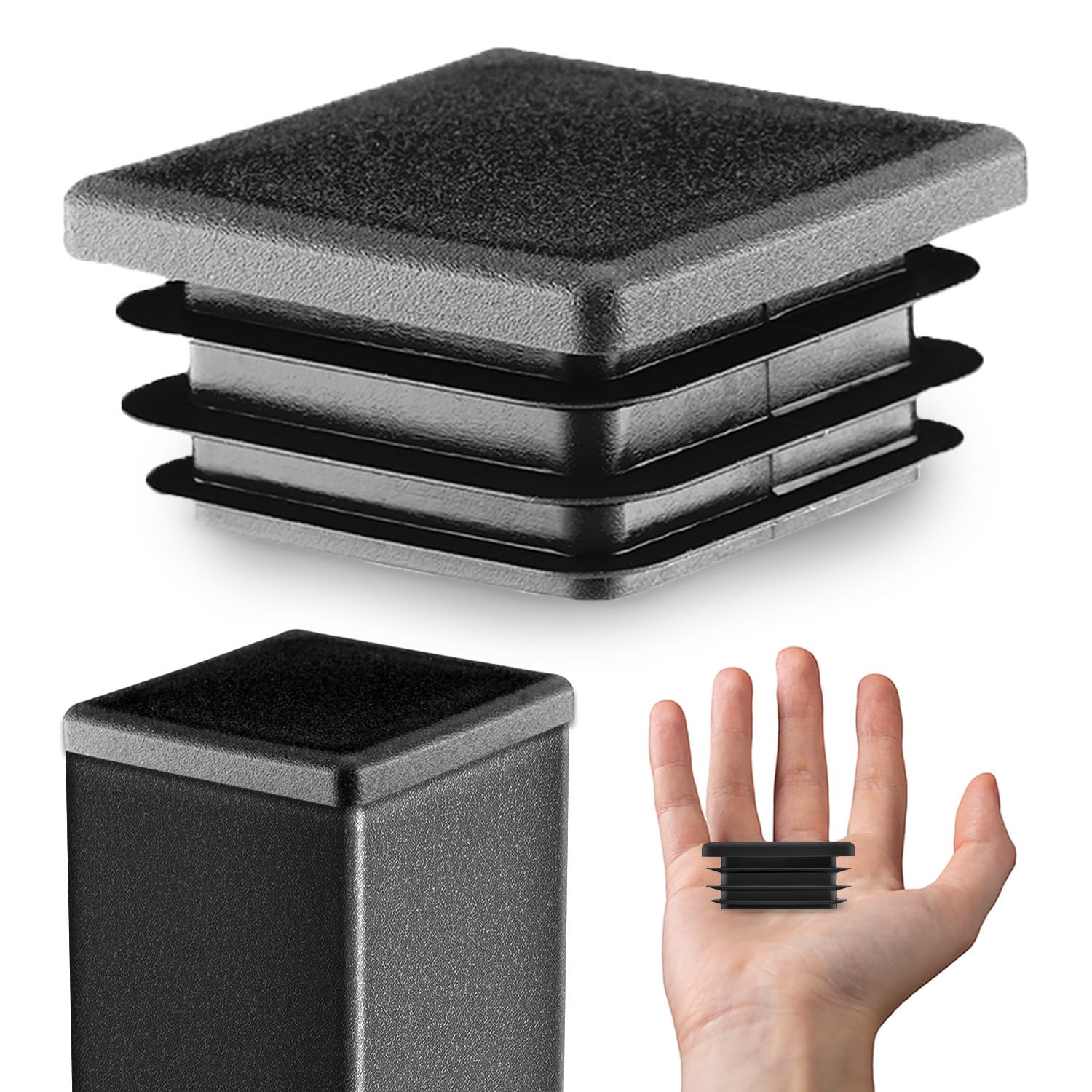Lamellar plugs End caps for square pipe 40x40 mm 10 pcs. Black RAL 9005 Plastic End Caps 4x4 cm EMFA ®