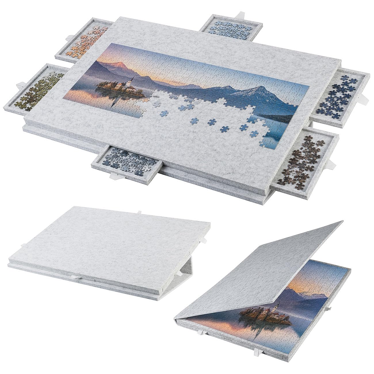 infactory contenitore: Base inclinabile per puzzle., grigio chiaro, con 6 scomparti estraibili, per puzzle fino a 1.000 pezzi (board, piano)
