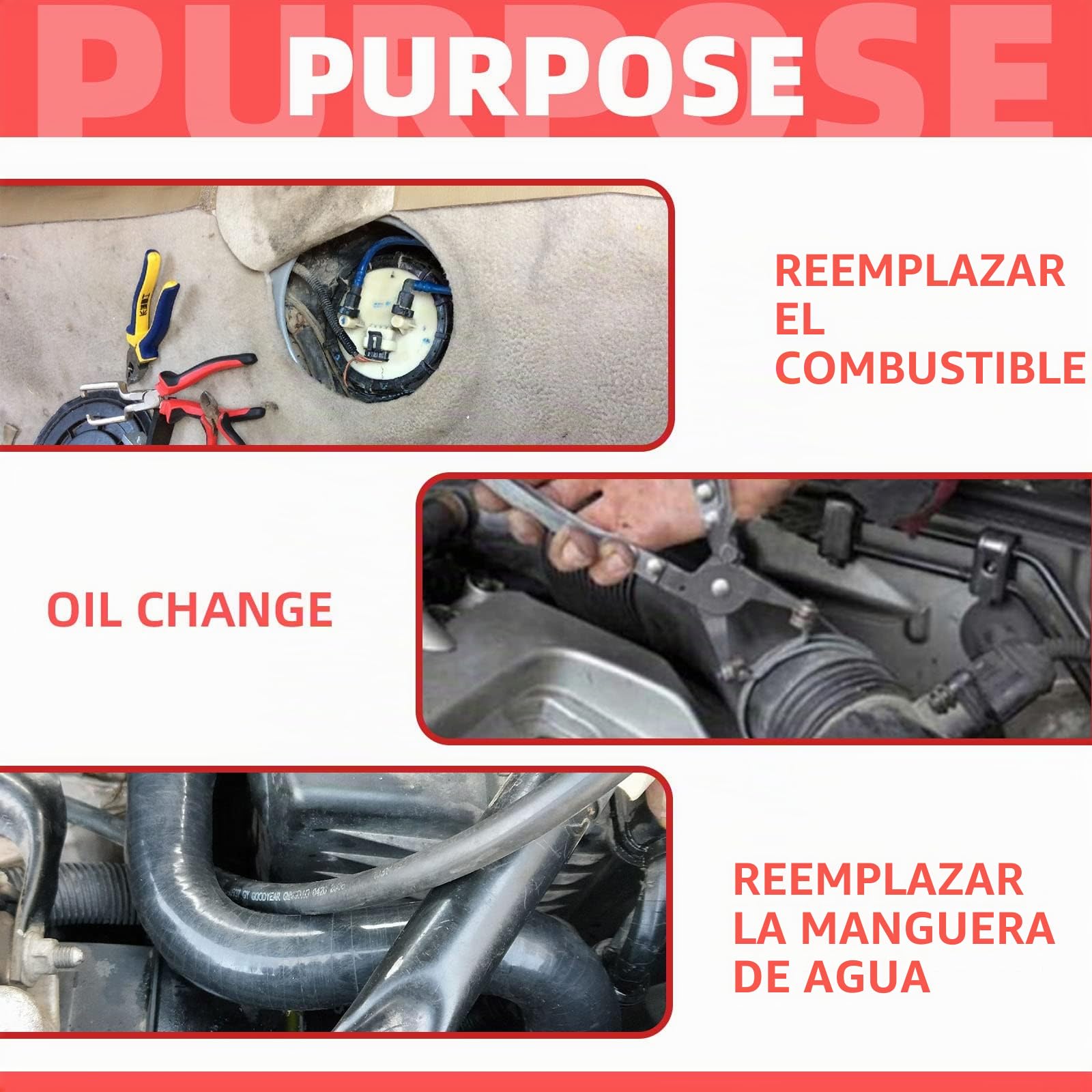 Glarks Juego de 9 Alicates de Abrazadera Flexibles Rojos - Kit de Largo Alcance para Reemplazo de Combustible, Aceite y Manguera de Agua