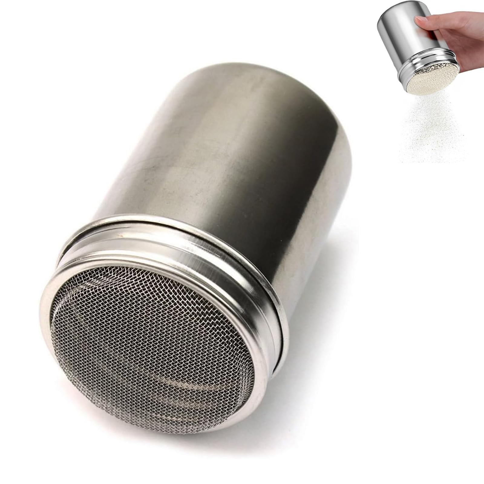 Powder Bottle Frothing Can Stainless Steel Powder Can Seasoning Condiment Can 1 Piece Removable Lid Rust Proof Durable Abrasion Resistant Baking Food Powder Fresh Avoid Messy Keep Kitchen S size