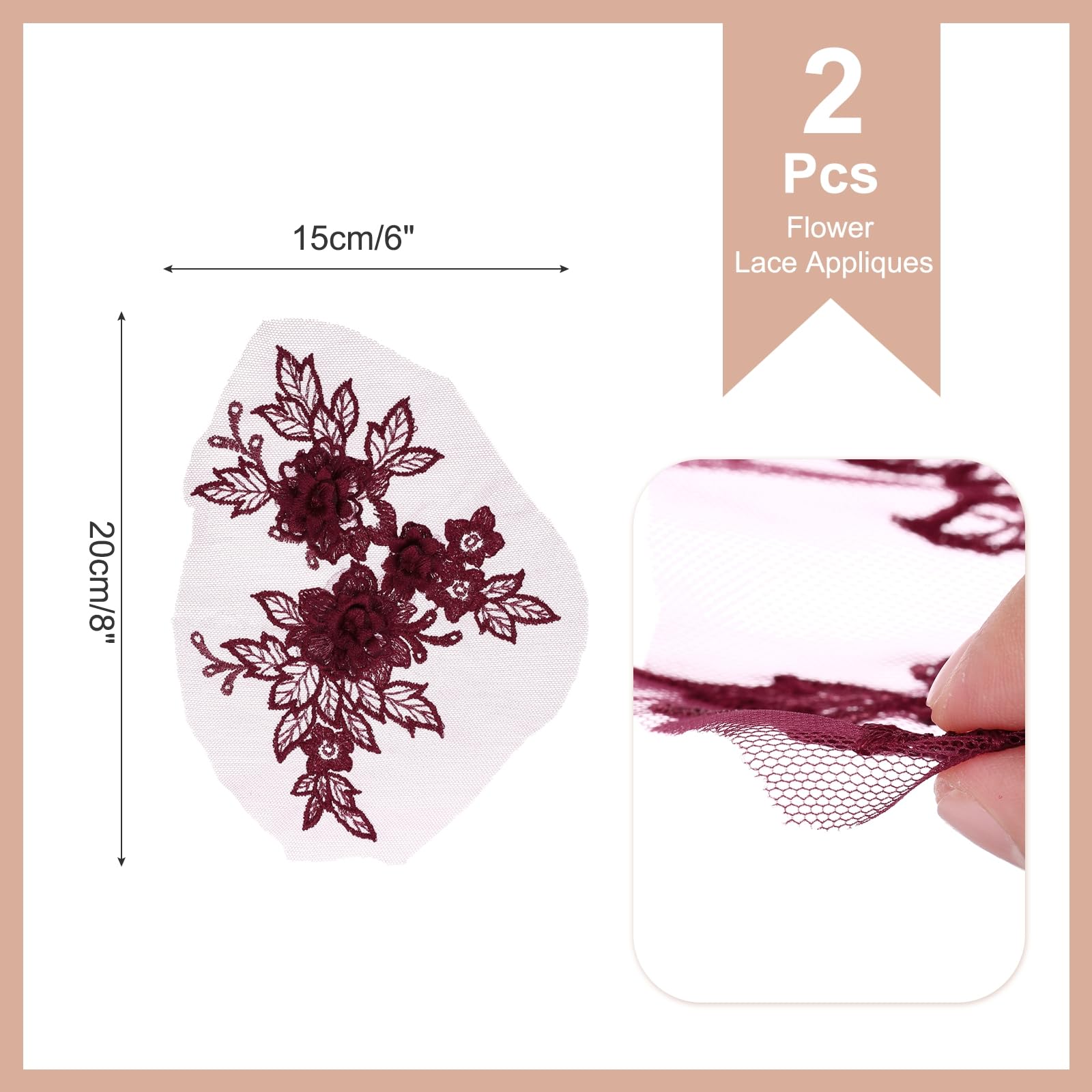 2 Toppe 3D A Fiore In Pizzo Ricamato - Blu, 15x12,5 Cm, Da Cucire Su Vestiti, Borse, Scrapbooking, T2618 - 3