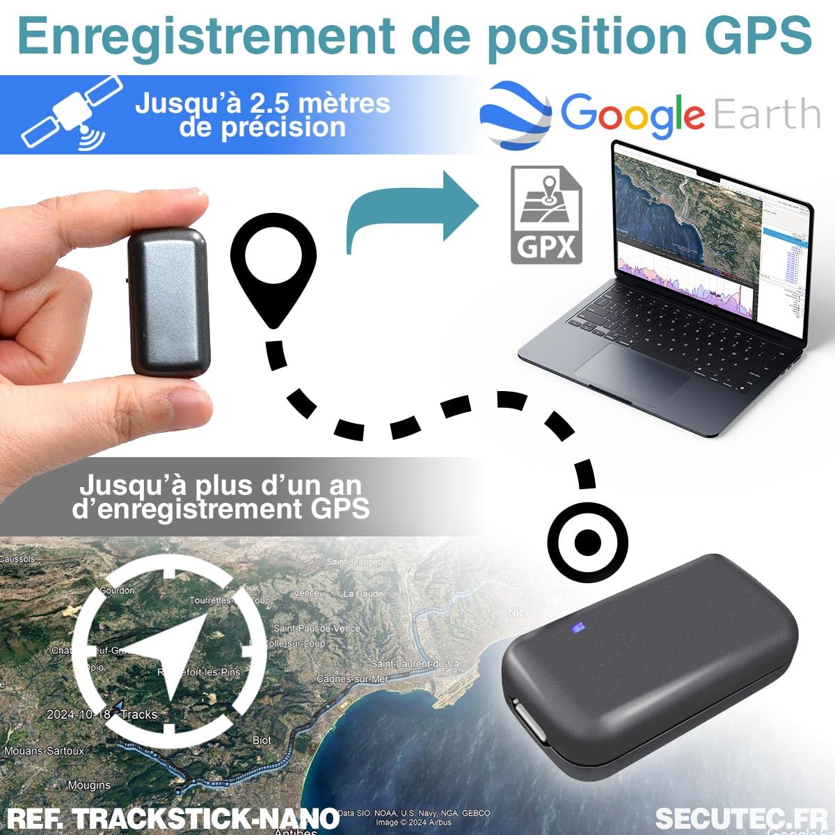 Mini GPS Data Logger Ultra-Compact précis Longue autonomie résistant IPX6