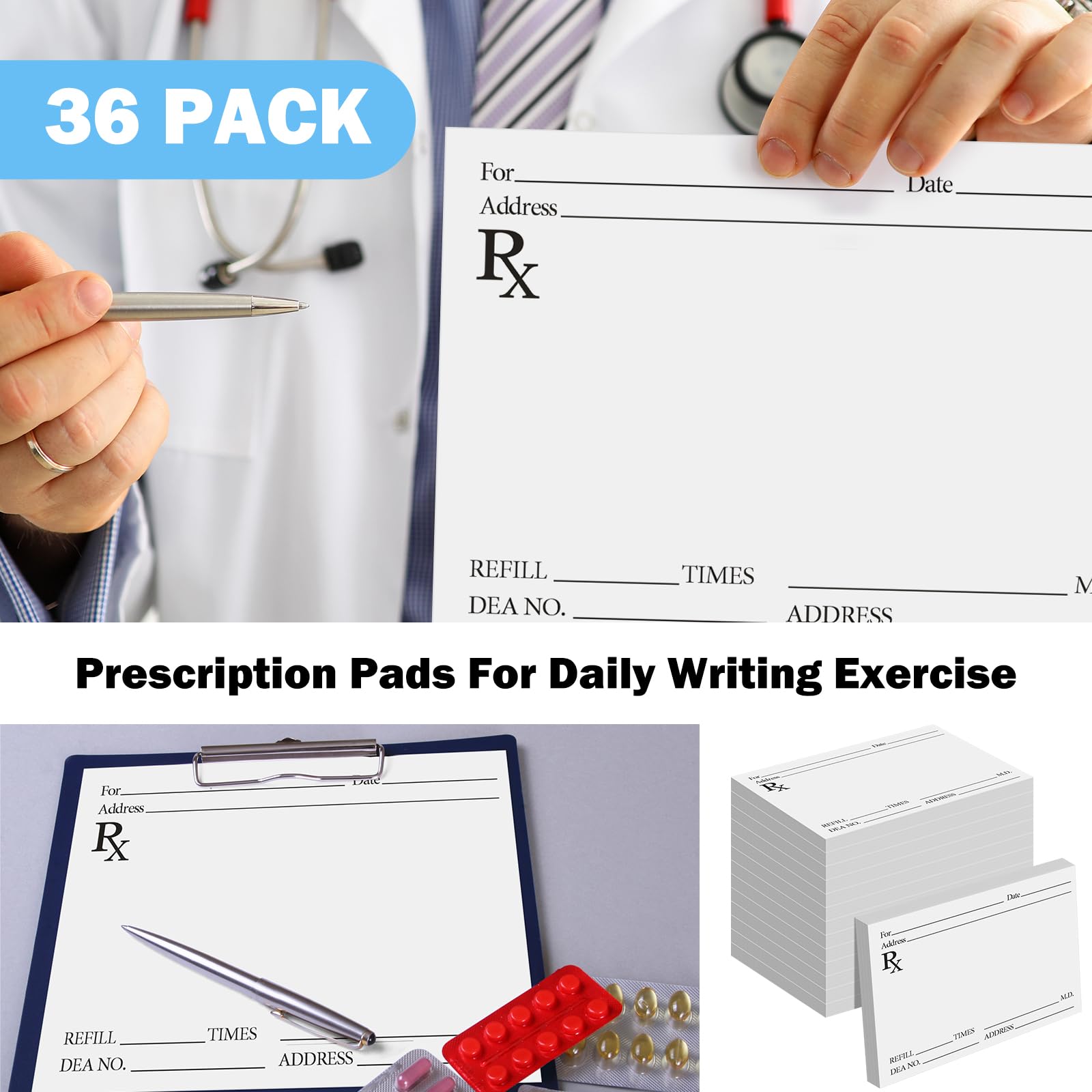 Watersay Rezeptblöcke für Ärzte, Rx-Block, Apotheker-Notizblock, 100 Blatt Rezeptpapier pro Notizblock, Kinder, Arzt, lustige Apotheker-Notizen, für Arzt, Zuhause, Büro, Geschenk