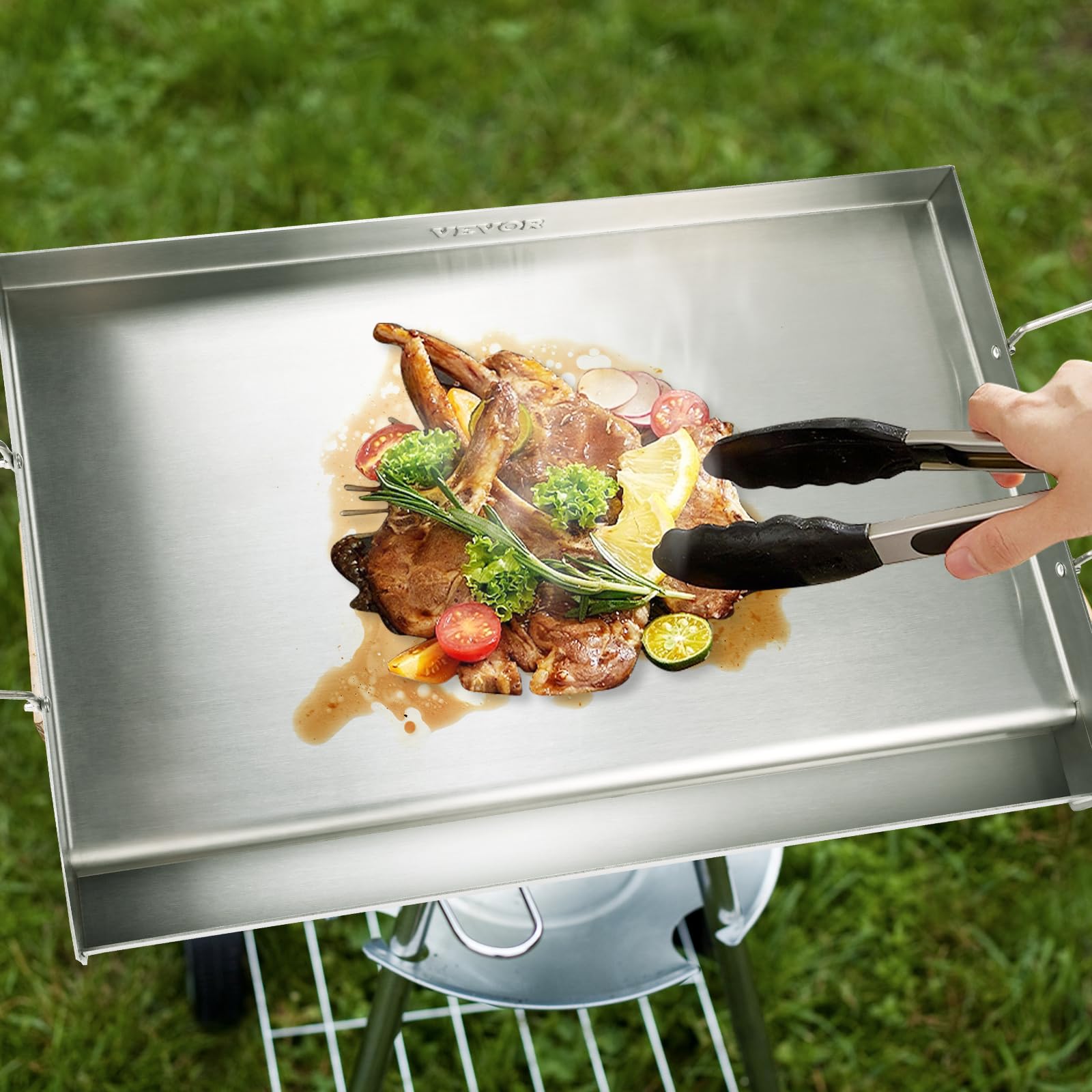 VEVOR Plaque à Griller Pré-assaisonnée 587x395 mm Plancha Gril Rectangulaire en Acier Inoxydable Anti-adhésive Plaque de Cuisson Épaisseur 2 mm pour Gazinière Cuisinière à Gaz à 2 Brûleurs Barbecue