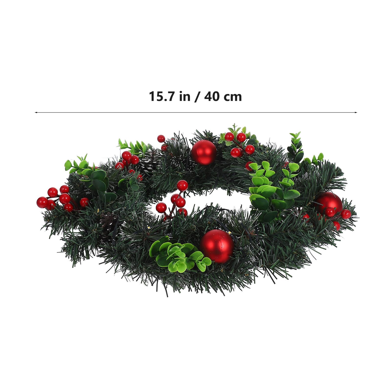 Cabilock Navideña Artificial LED con Bayas Rojas Piñas Bolas y Agujas de Pino para Puerta Frontal Pared o Ventanas Decoración Exterior Interior para Fiestas