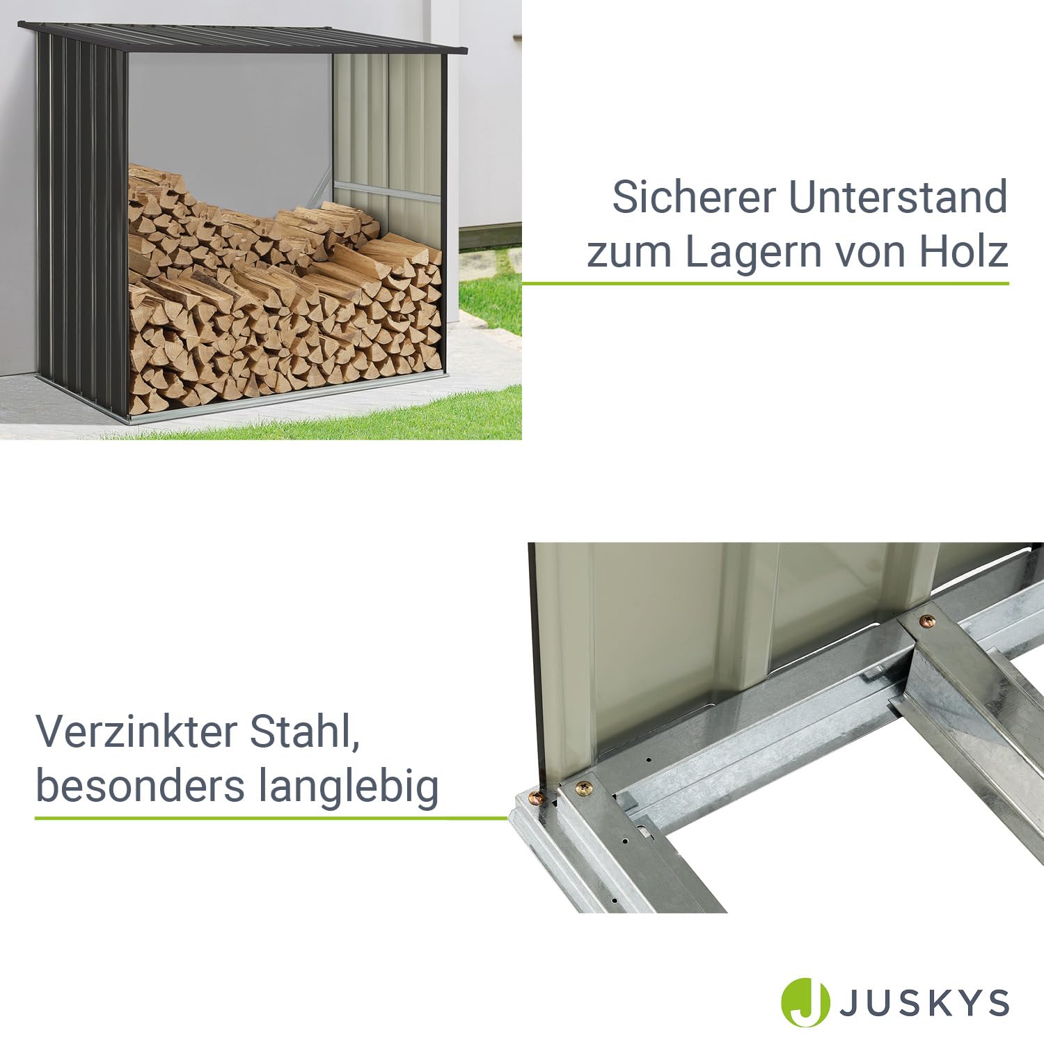Juskys Holzunterstand Enno für Brennholz außen - Kaminholzregal aus Stahl - Unterstand für Kaminholz aus Metall in Anthrazit - Brennholzregal