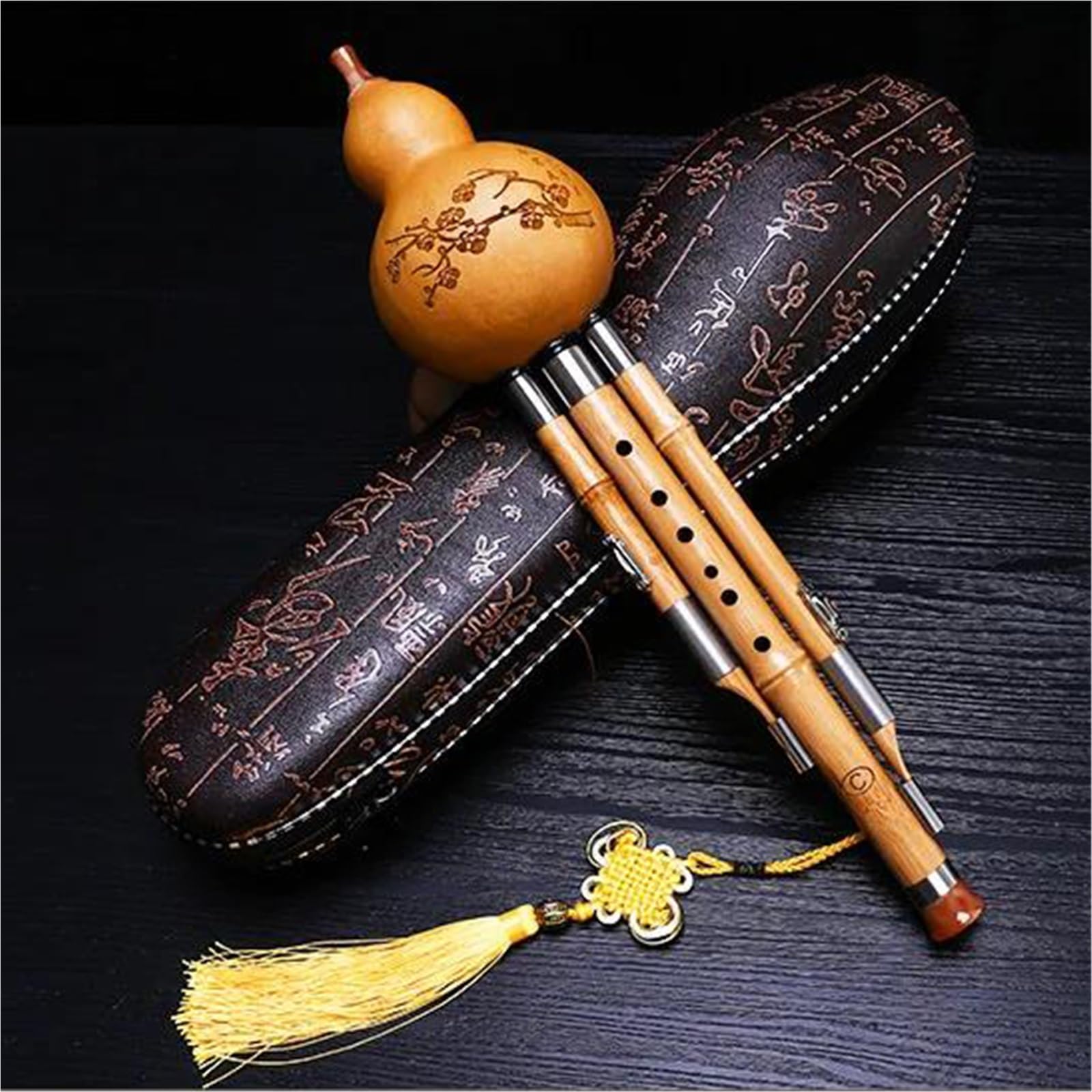 Hulusi Pour Les Débutants Nanzhu Bambou Trois Tons Hulusi C Ton BB Ton Adulte Débutant Naturel Hulusi Flûte Instrument À Vent Avec Étui(D)