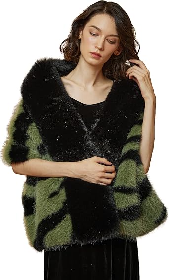 BEAUTELICATE Women Faux Mink Fur Shawl Faux Fox Fur Trim Cover Up Stole Shrug Bridal Wedding Wrap