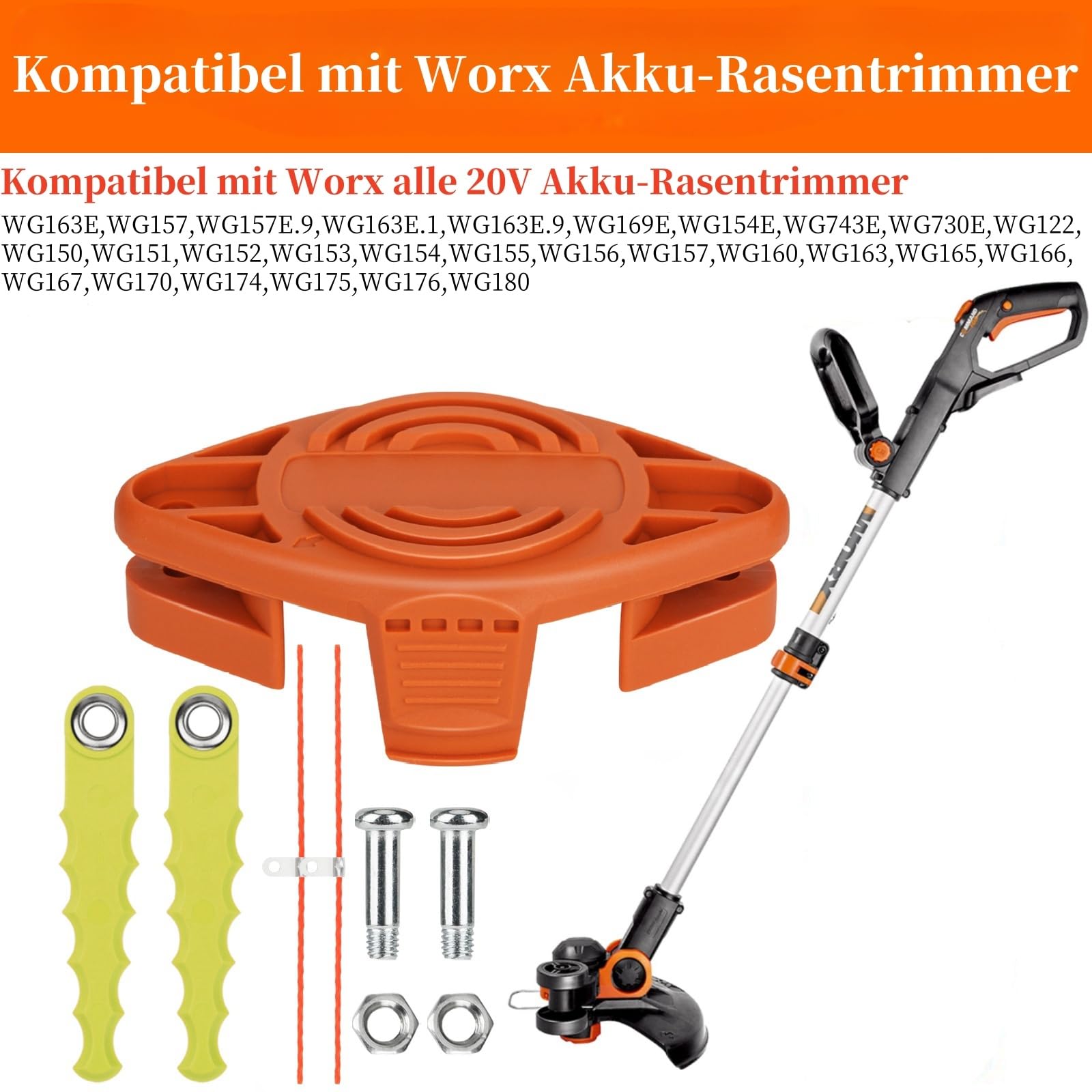 WA0004 WA0010 Schlagmesser Sense Trimmer passend für Worx 20V Akku Rasentrimmer WG169E WG154E WG157E WG163E WG122 WG150 WG151 WG152,14x Ersatzmesser mit 8x Extrastarker Faden (30 Stück)