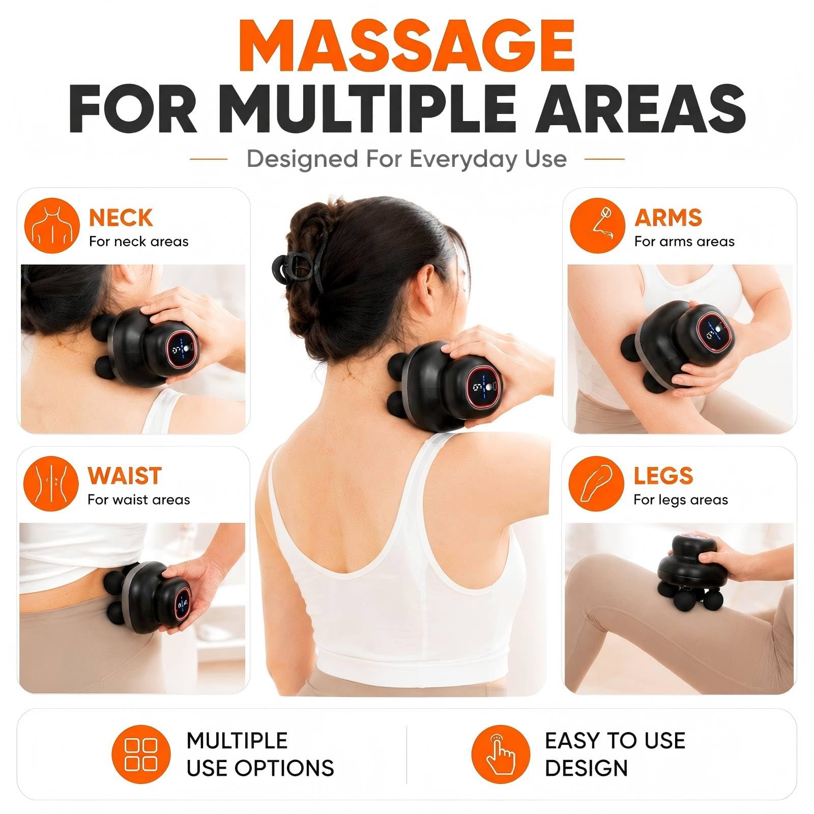 Pistolet de massage : masseur corporel électrique avec 4 têtes, masseur musculaire à percussion portable, masseur de dos en tissu profond pour relaxation musculaire, massage puissant