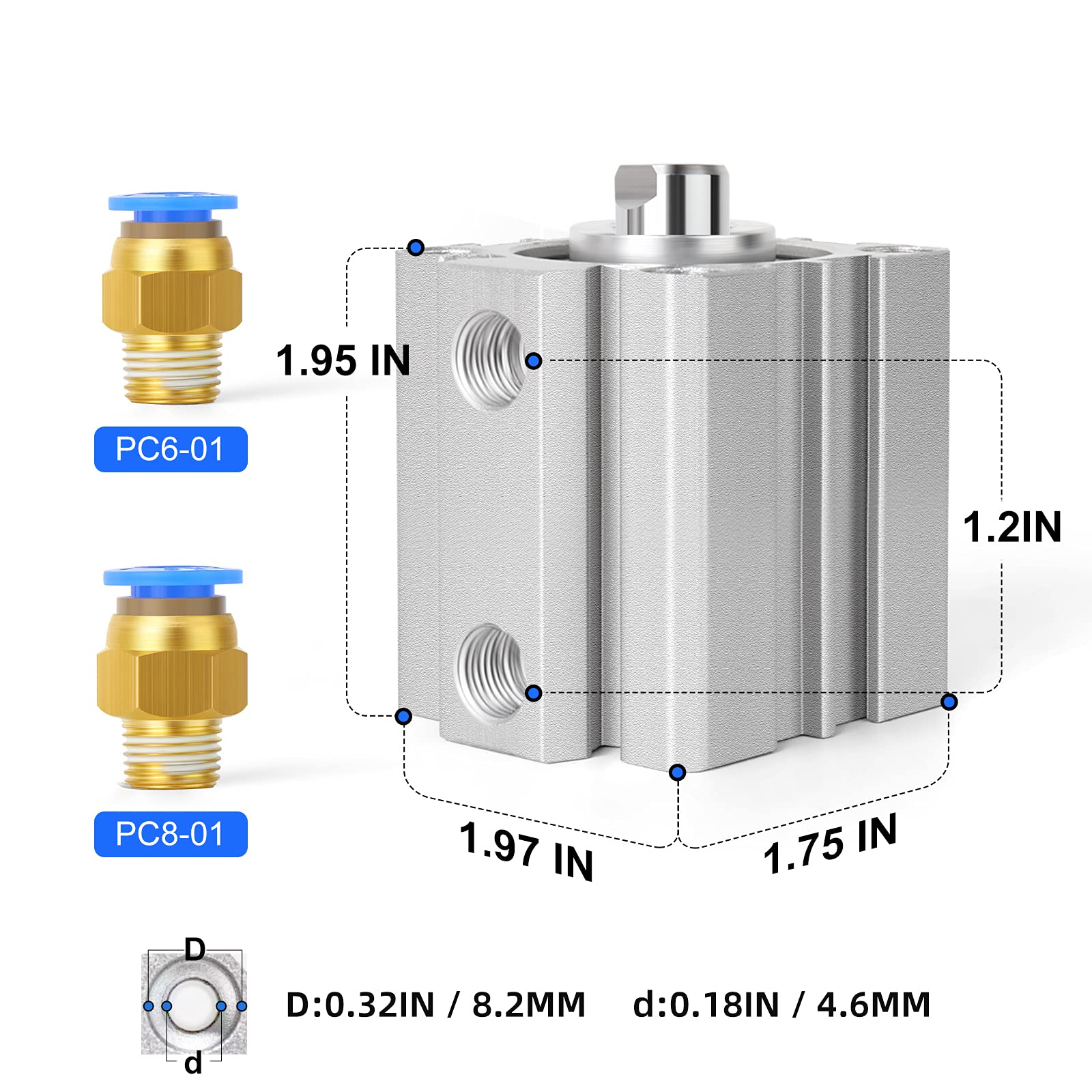 TAILONZ PNEUMATIC Cylindre pneumatique 50 mm d'alésage, 25 mm de course, petit cylindre pneumatique fin, cylindre pneumatique en aluminium SDA50-25