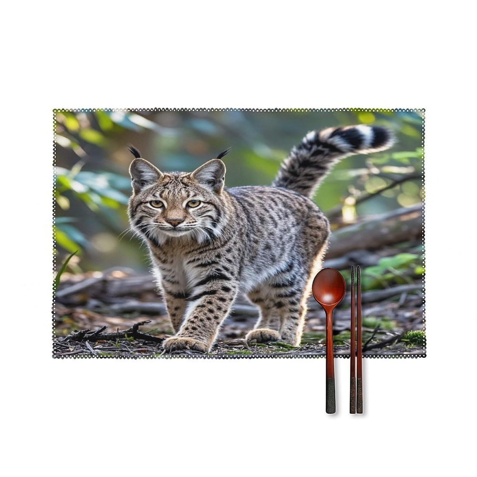 Wild Bobcat Placemats Set of 6 Heat Resistant Non-Slip Place Mats Washable Wipeable Table Mats Elegant Farmhouse Placemat for Kitchen Dining Outdoor Party Table Decor