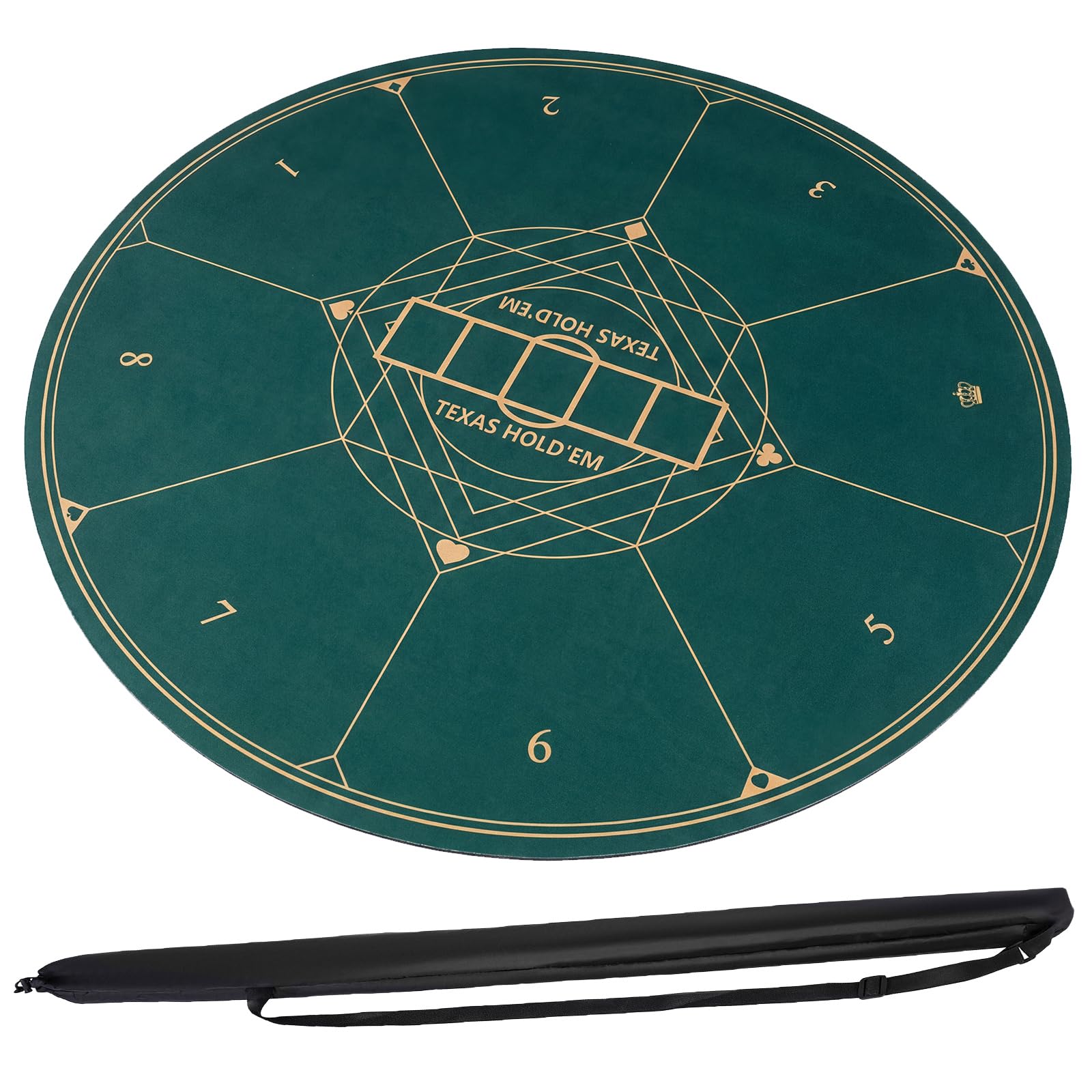 COSTWAY Round Poker Mat, 8 Player Foldable Texas Holdem Table Layout Mat with Anti-Slip Rubber Base & Carrying Bag, Portable Poker Tabletop for Card Casino Game, Green (140cm/55 Inches)