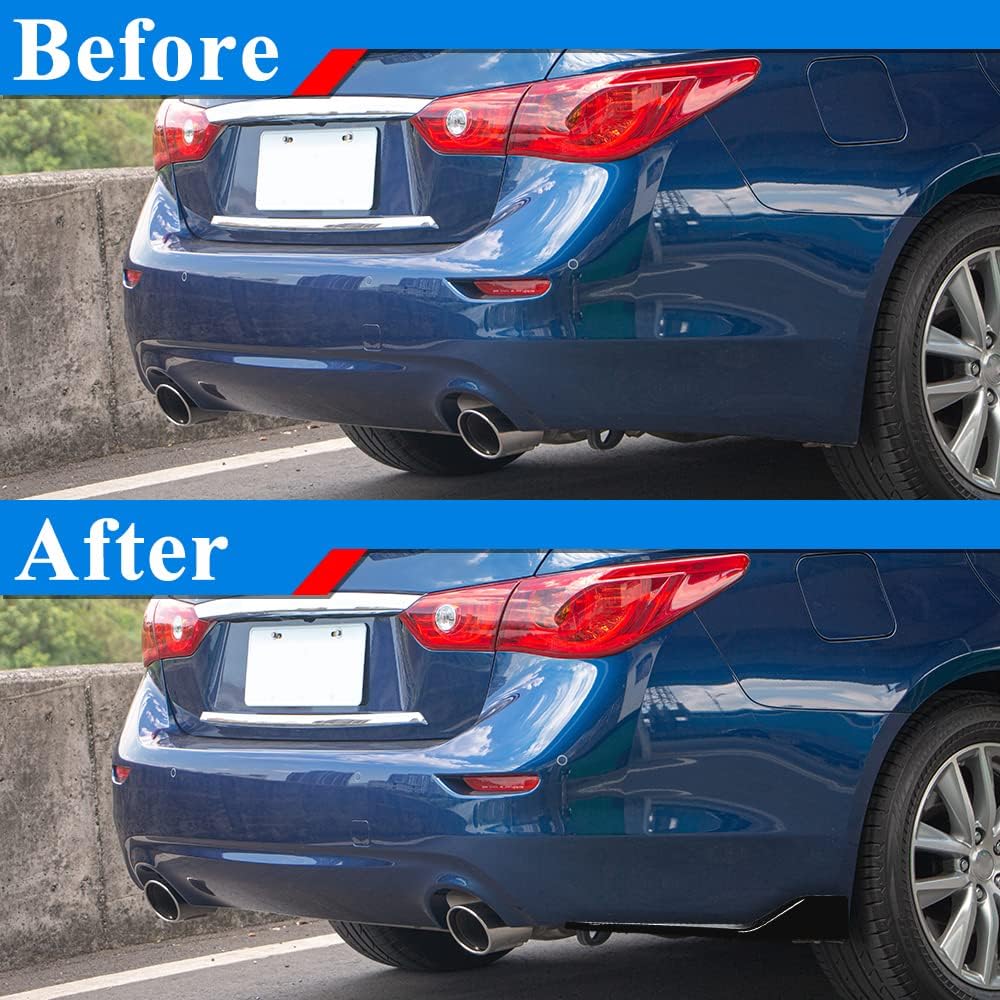 Q50 Rear Bumper Splitter Diffuser Canards, Compatible with 2014-2024 Infiniti Q50, Gloss Black Rear Lip Spoiler Extension Kit