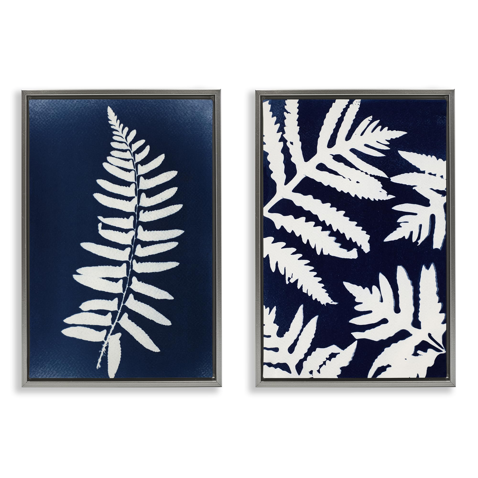 Cadres flottants feuilles de fougère indigo décoration murale grise salon Stupell 43x63 cm