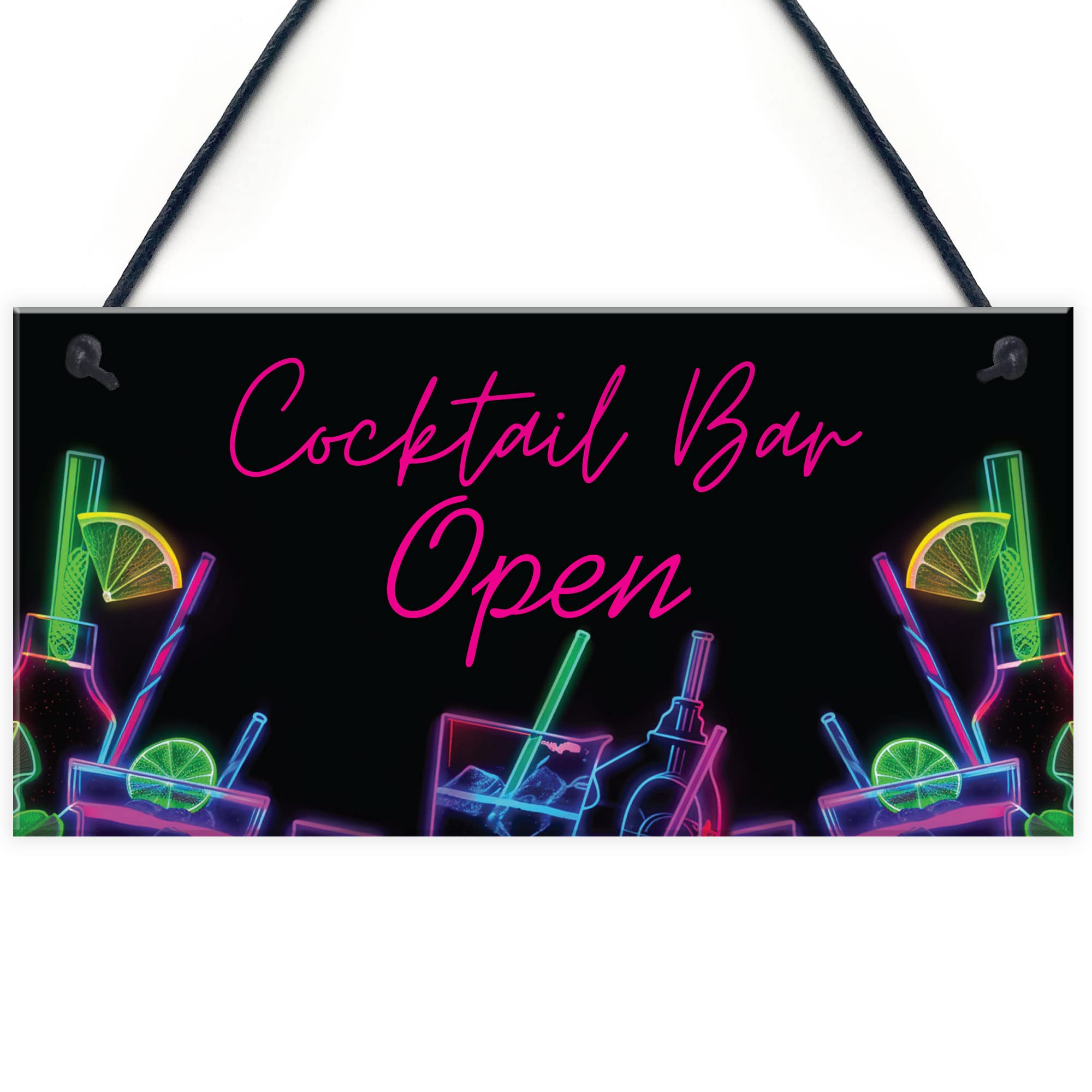Red Ocean Cocktail Bar Open Sign | Hanging Home Bar Plaque | Garden Bar Accessories Signs For Home Pub Cocktail Lounge | Gifts For Friend Her Women