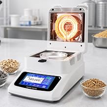 Moisture Analyzer, Digital Halogen Moisture Meter with 120g Capacity, 5-Inch Touchscreen, 3 Drying Modes, RS-232 Data Output, for Grain, Corn, Feed, Tea, Coffee and Lab Testing C-1201