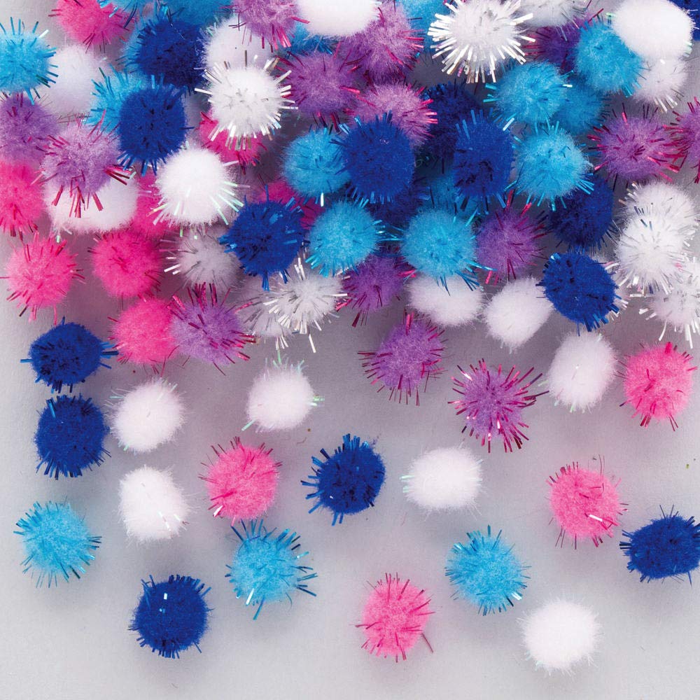 Baker Ross AX432 Christmas Self Adhesive Pom Poms - Pack of 150, Craft Embellishments, Ideal for Winter Arts and Crafts Projects
