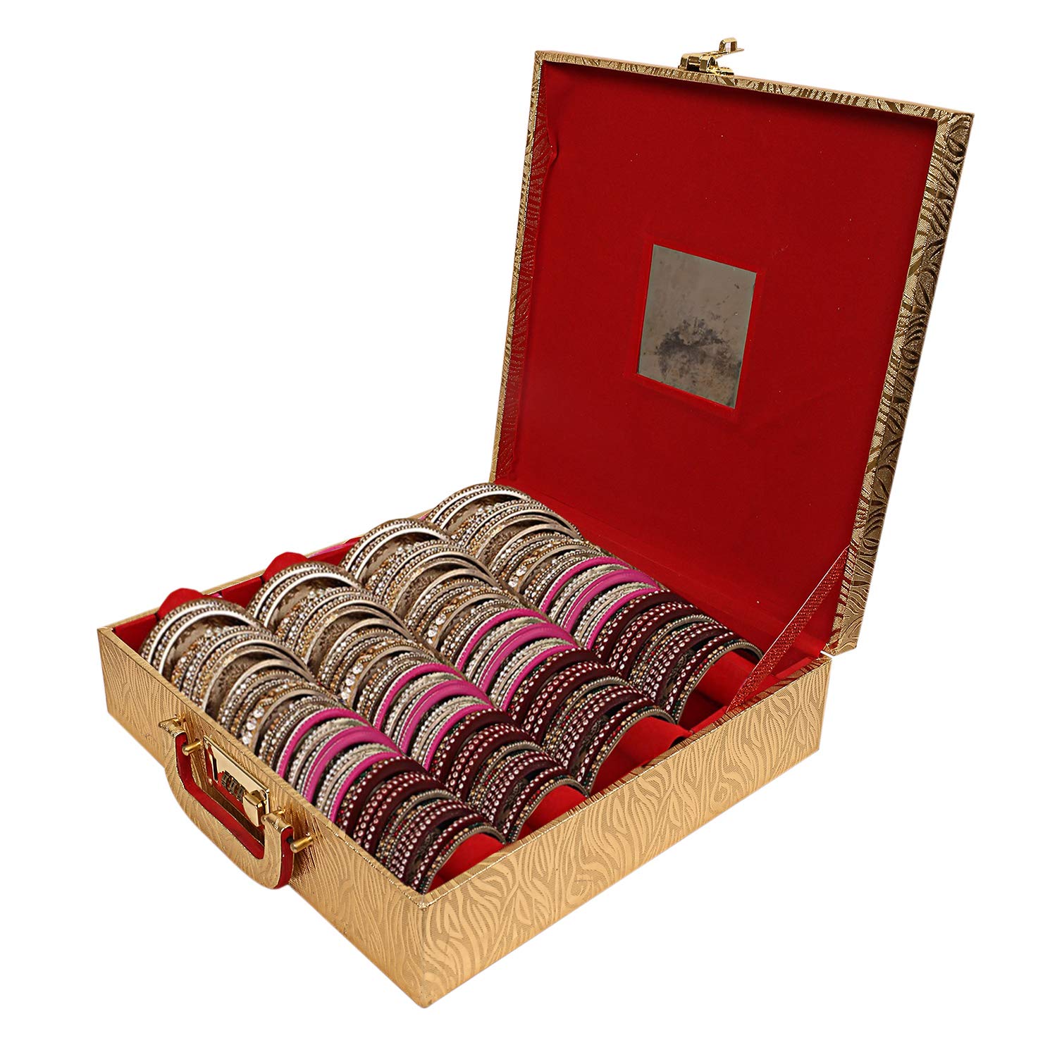 Kuber Industries Wooden Four Rod Bangle Storage Box (Gold),CTKTLUG888