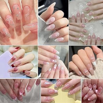 Heart Bows Nail Art Stickers Valentine's Day Nail Supplies 3D Self Adhesive Hearts Nail Sticker Heart Love White Red Pink Bow Tie Nail Design Heart Bow Nail Decals for Women Manicure Fingernail Daily