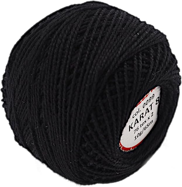 Cotton Crochet Embroidery Yarn 71yd/65m Quality Ball 0.35oz/10g Thread Floss Size 8 (Black 0099)