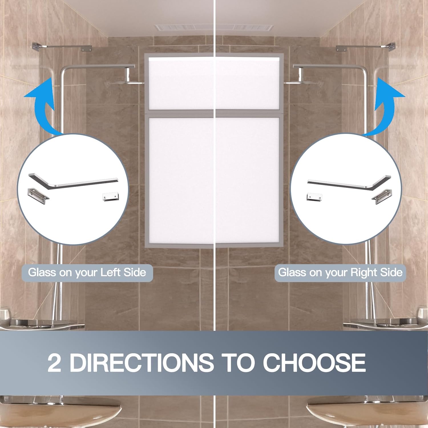 Shower Glass Support Bar, Both Sides Available, Frameless Bathroom Glass Clamp L Shape Panel Bracket, No Drill，Fixed Shower Panel to Wall (BRUSE)