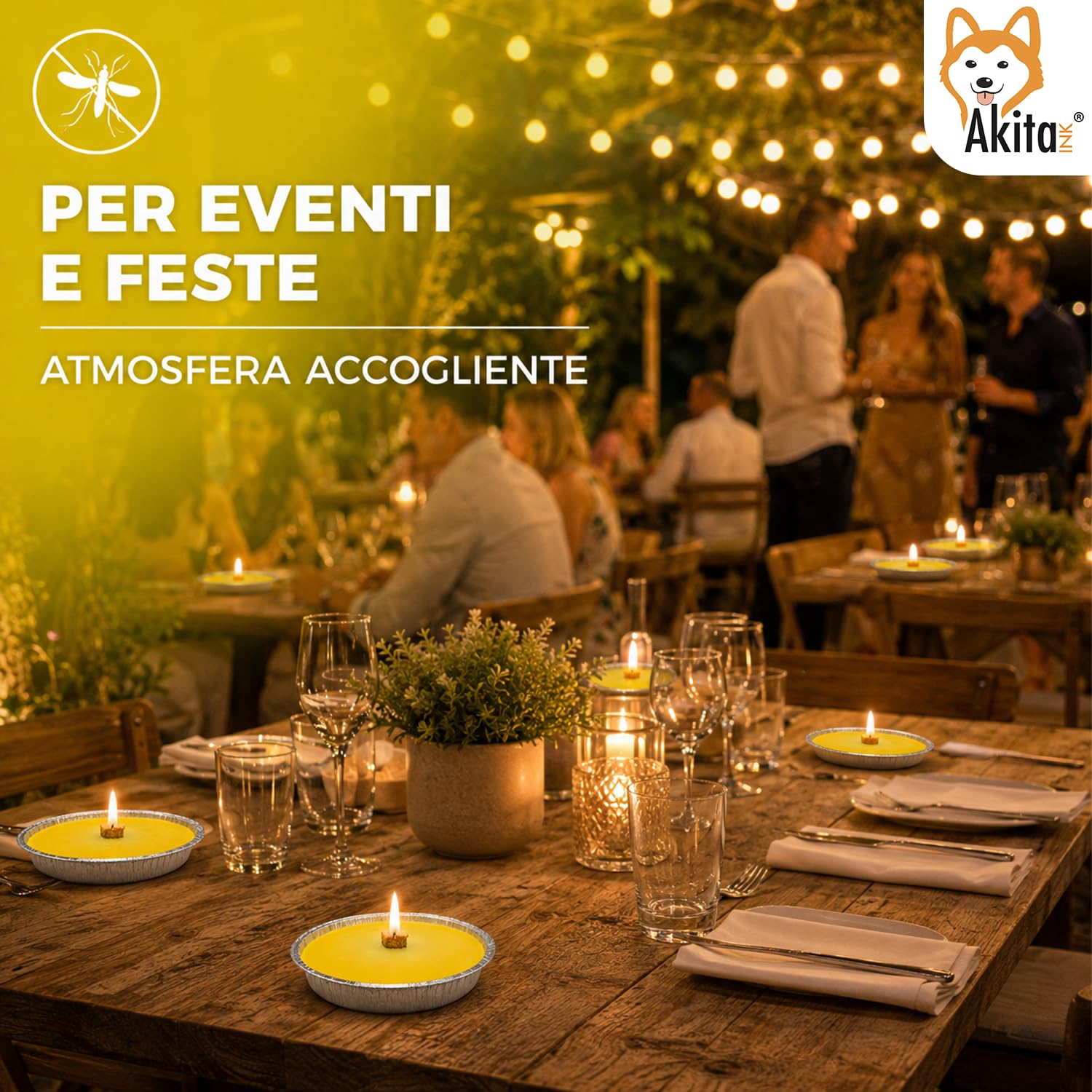 Akitaink Candele Citronella Antizanzare Esterno, Set da 5 Pezzi | Fiaccole Ø 14 cm, Ciotola di Alluminio, Disponibili in Set da 5 o 10