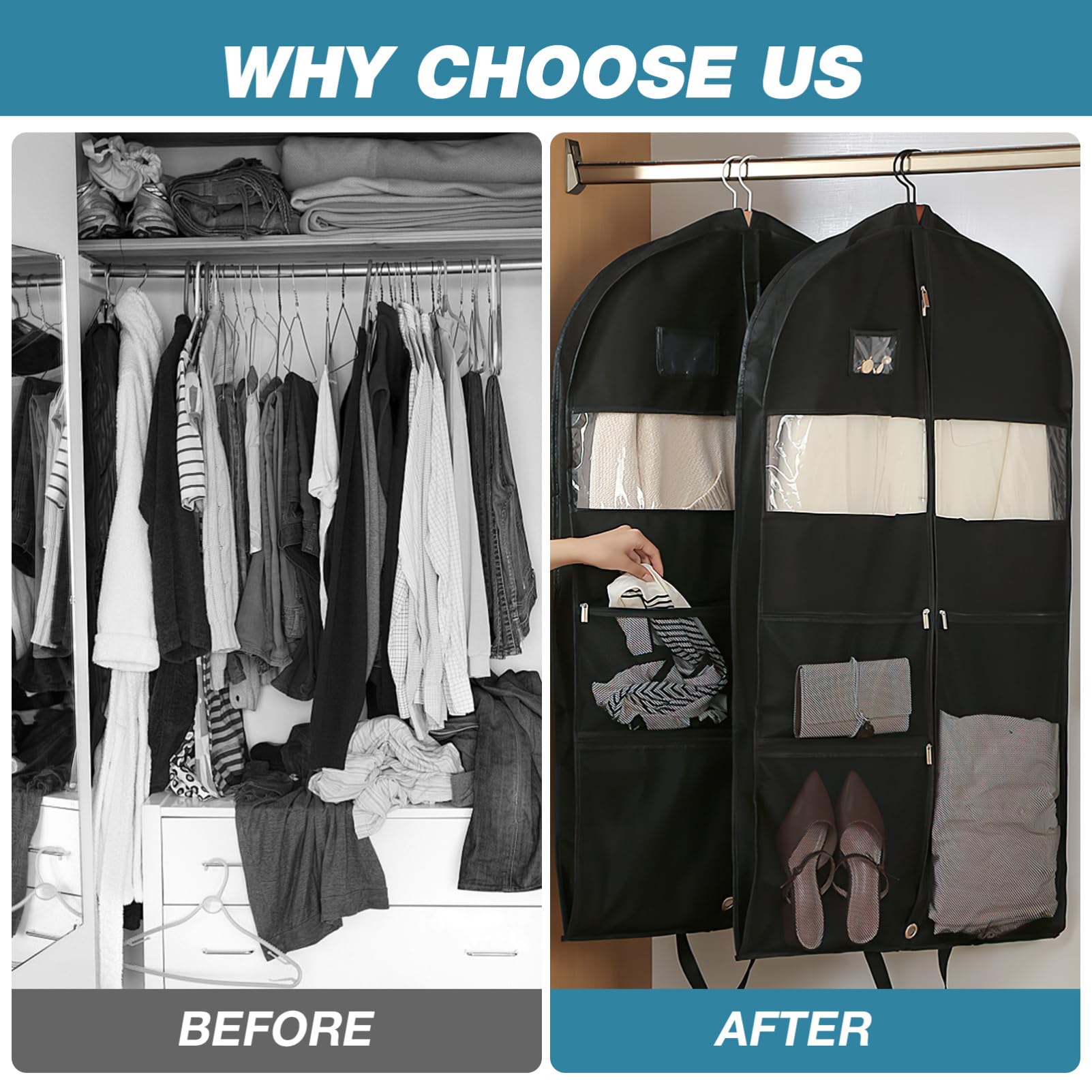 2piezas Ropa Fundas Para Trajes Almacenamiento De Ropa Múltiples Compartimentos