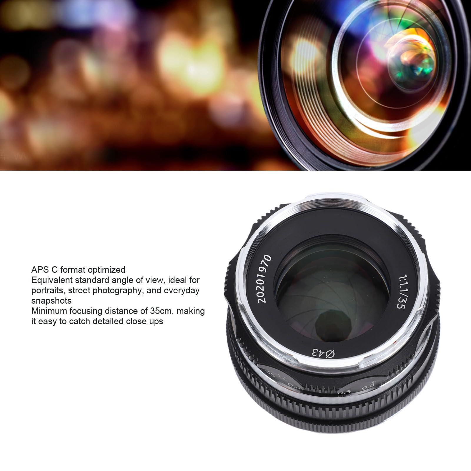 Akozon Obiektyw Aparatu 35 Mm F1.1, Obiektyw z ręczną regulacją Ostrości do Aparatów z Serii X. ze Stopu Aluminium do Fotografii