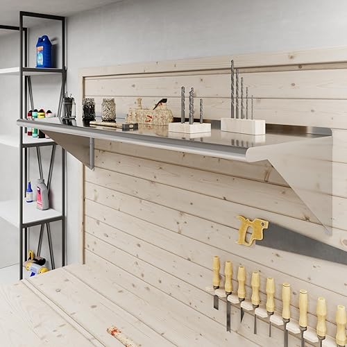 Vista 62 de AmGood Estante de pared de acero inoxidable de 8 x 36 pulgadas Estantería de metal Garaje, lavandería, almacenamiento, lavadero Restaurante