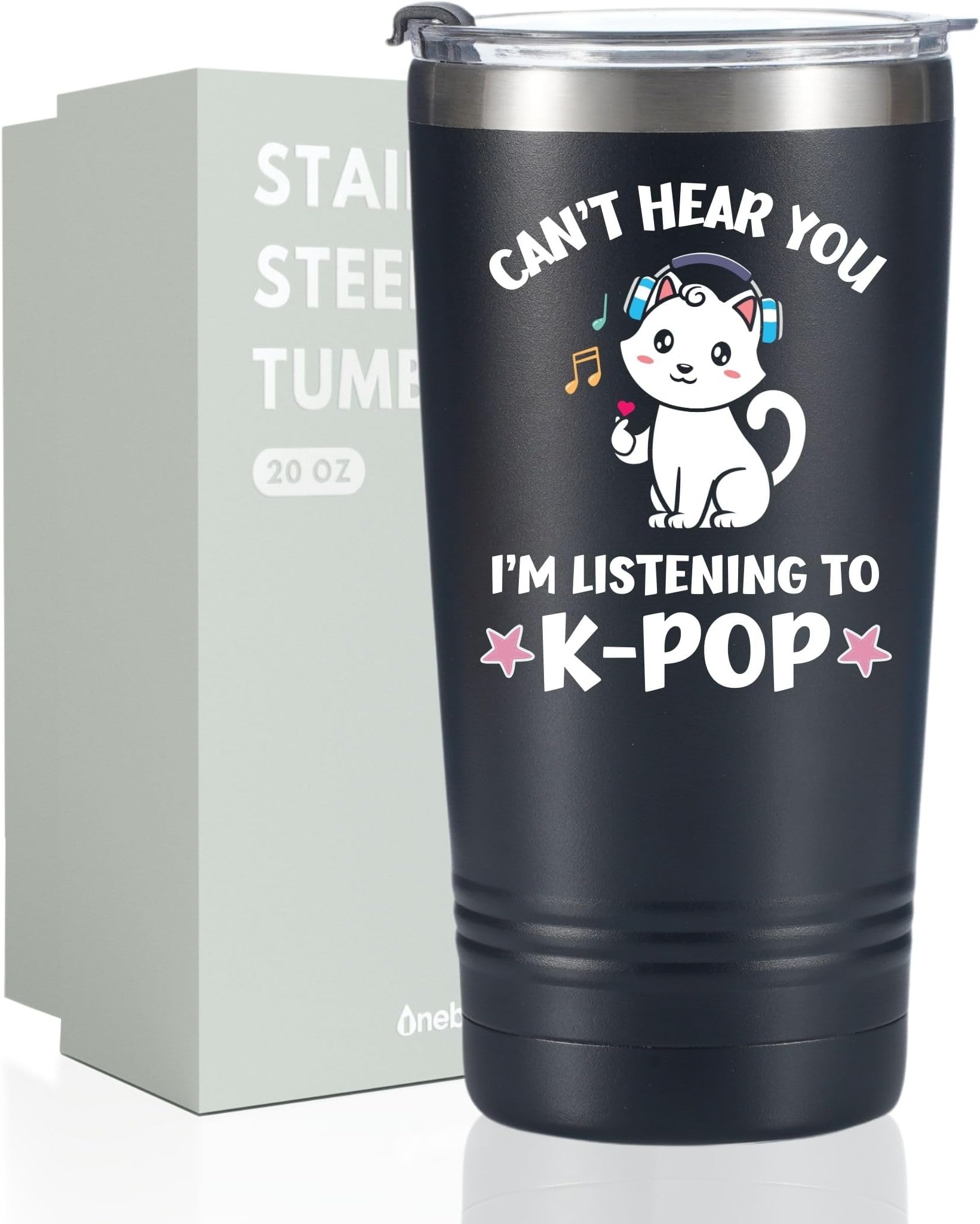 Onebttl Kpop K-Pop Gifts for Women, Stainless Steel Tumbler with Lid and Straw 20oz/590ml for Korean Pop Lovers, Friends for Christmas, Birthday - Can't Hear You