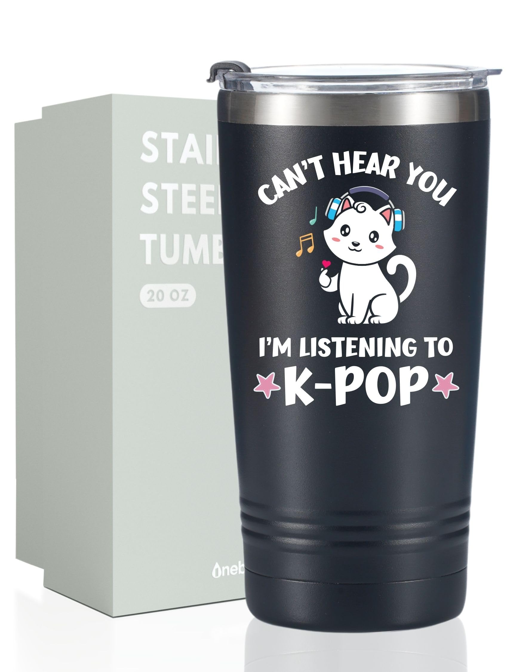 Onebttl Kpop K-Pop Gifts for Teen Girl, Women, Stainless Steel Tumbler with Lid and Straw 20oz/590ml for Korean Pop Lovers, Friends for Christmas, Birthday - Can't Hear You