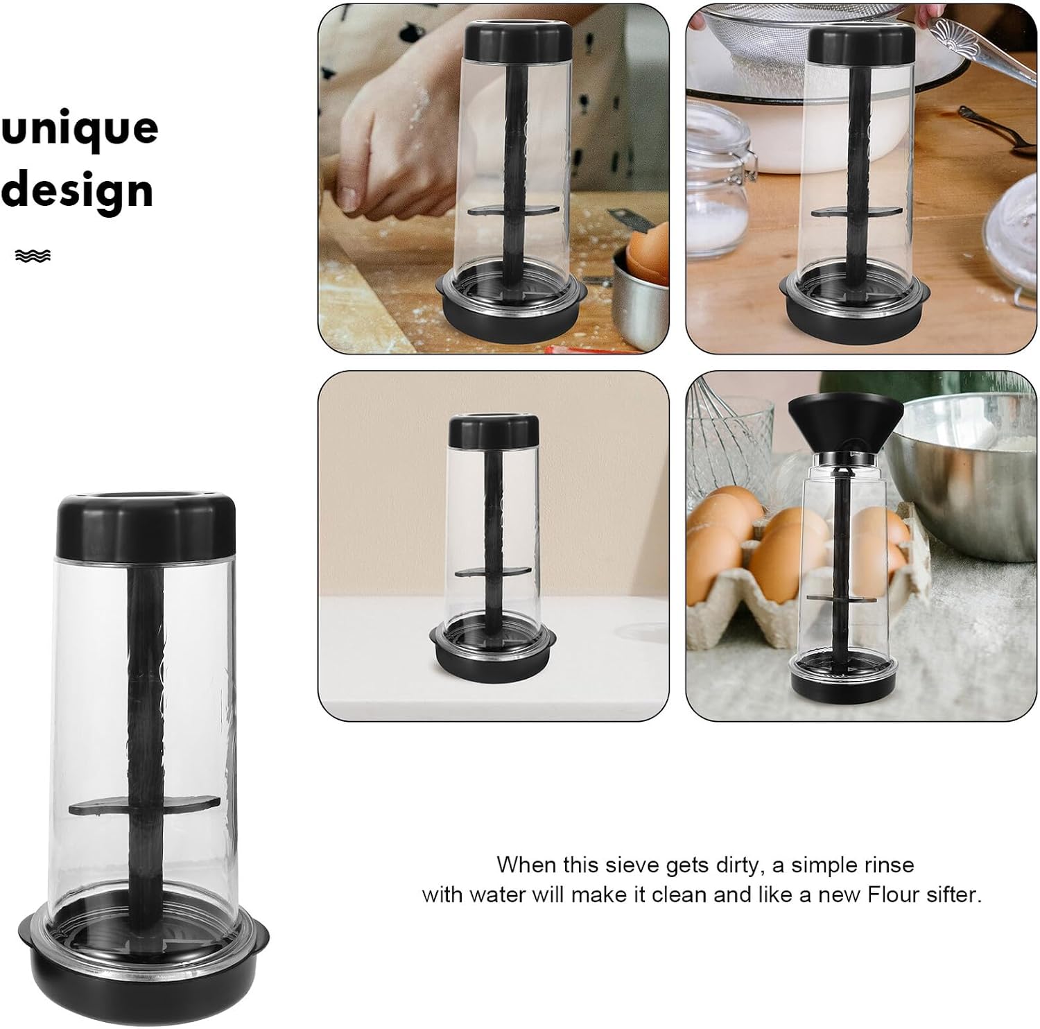 Semi-automatic Flour Sifter with Fine Mesh Screen for Baking Multi-functional Powdered Sugar Duster and Cocoa Powder Strainer Plastic Mixing Cup Easy to Clean Rust-resistant