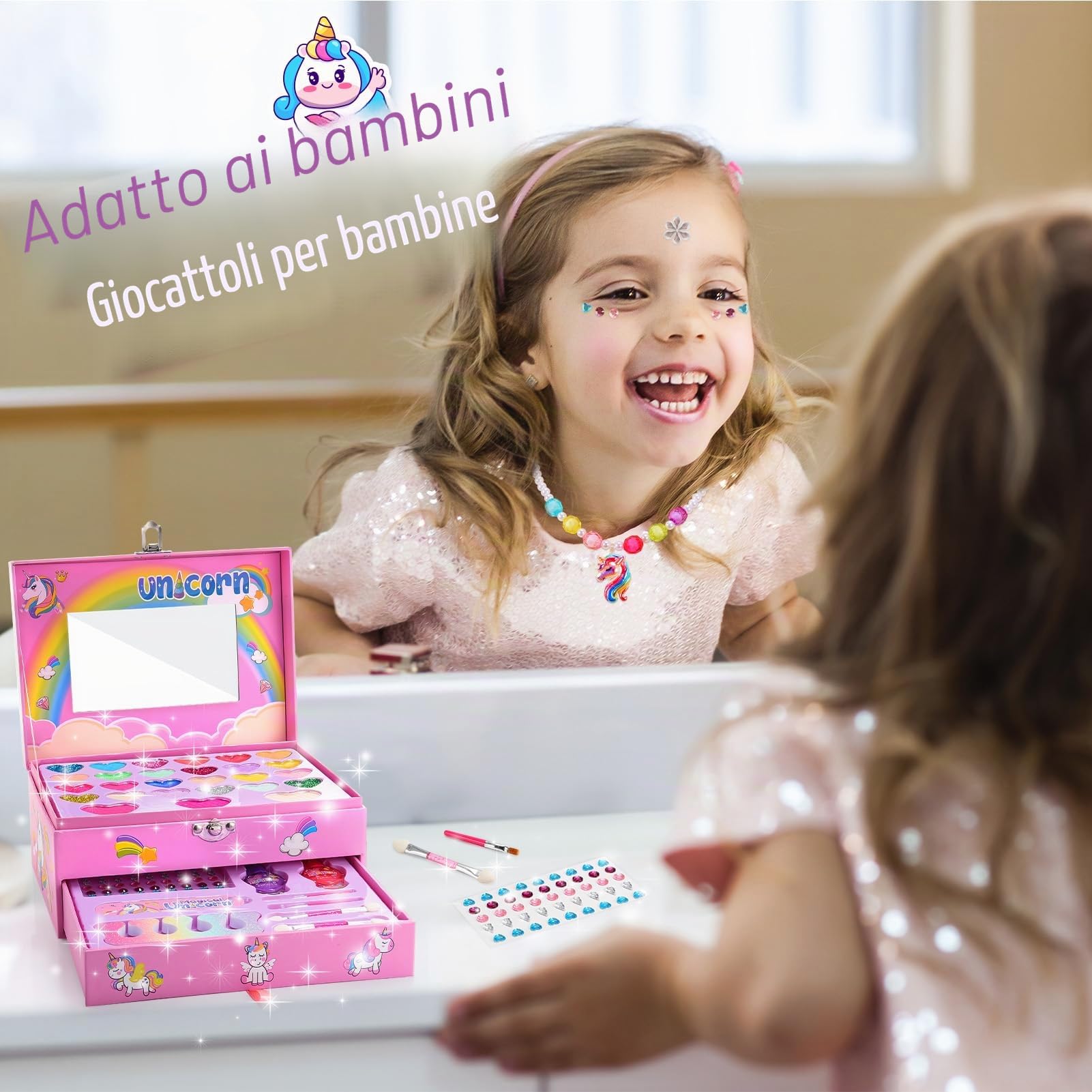 Unicorno Trucchi Bambina 3 4 5 6 7 8 9, Giochi Bambina 4-8 Anni Unicorno Valigetta Trucchi Bambina Compleanno Regalo Bimba 4 5 6 7 8 9 Anni Trousse Trucchi Bambino Regalo Bimba 5 6 7 8 Femmina