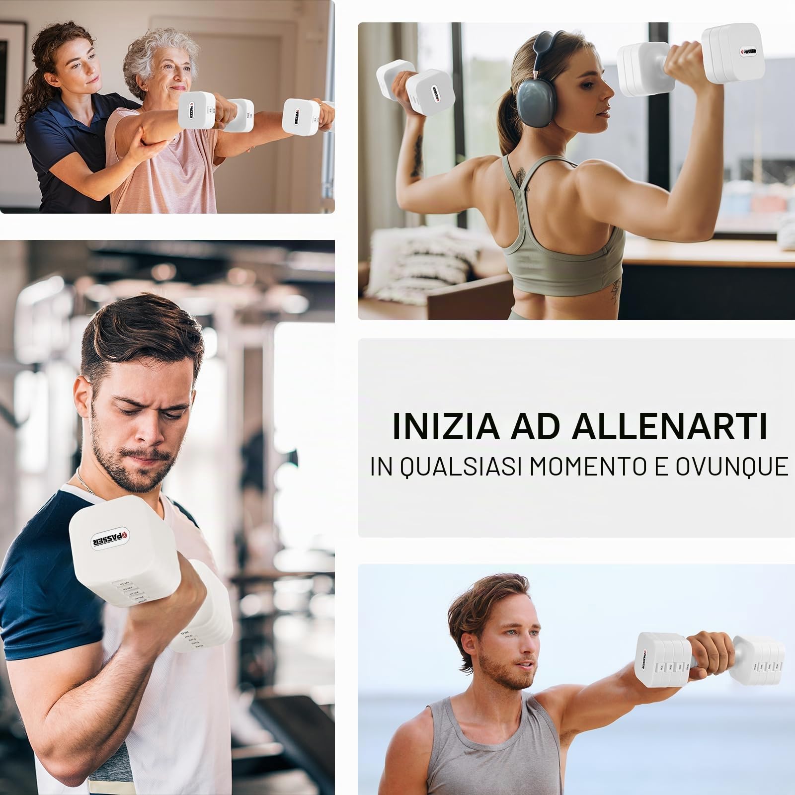 Passer Set di manubri Regolabili 4/8/12/16/20 kg, Manubri con Regolazione Rapida di Peso per Donne e Uomini, Attrezzatura per Palestra casa, Ideali per Allenamento di Forza, Allenamento all'aperto