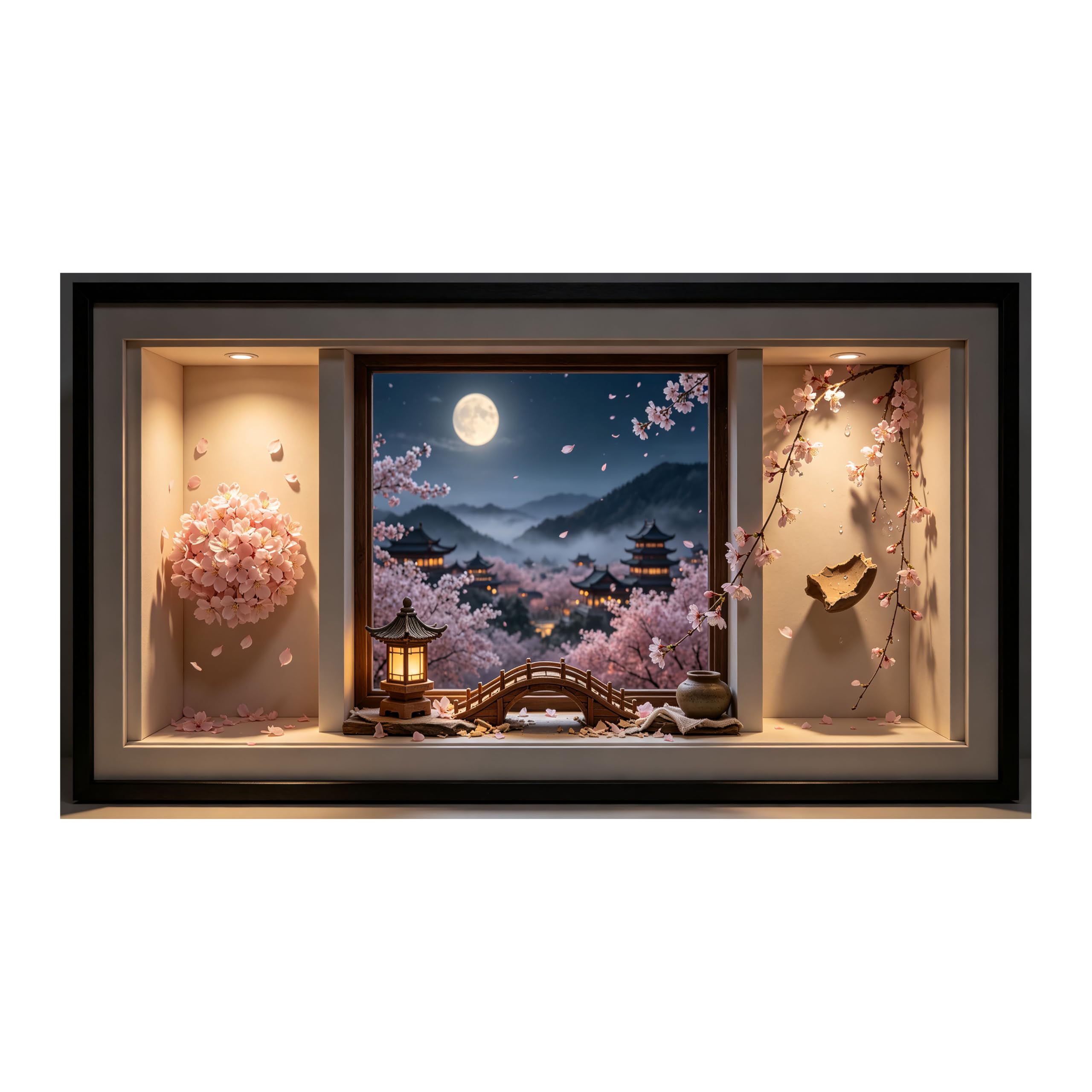 Yzpallescene Art260711204 3D Framed Wall Art Moonlit Sakura Pagoda Landscape Large Size Selfadhesive Removable Wall Decor Prints Artwork For Living Room Bedroom Office
