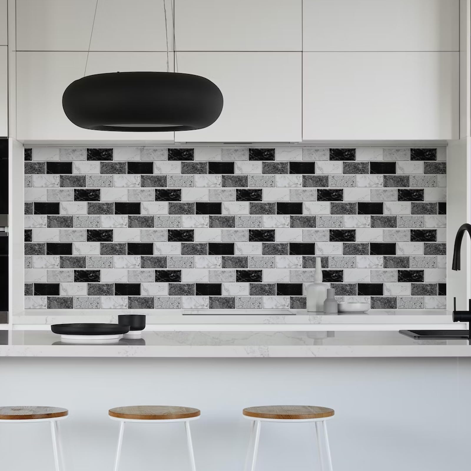 Alwayspon Pavimenti in vinile, bianco e blu Cina, autoadesivo, per