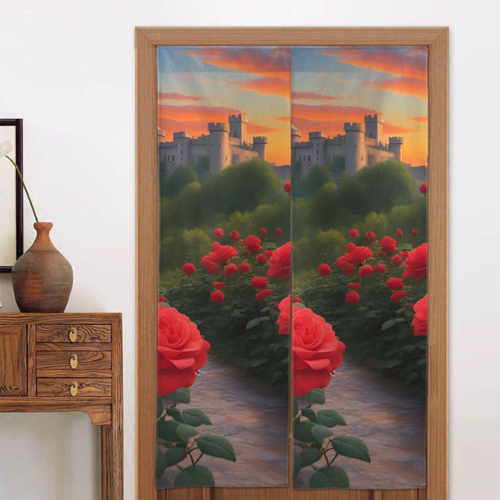 MTGFJD A beautiful castle Door curtain, blackout, suitable for bedrooms, windows, kitchen, etc., 86 x 143 cm.